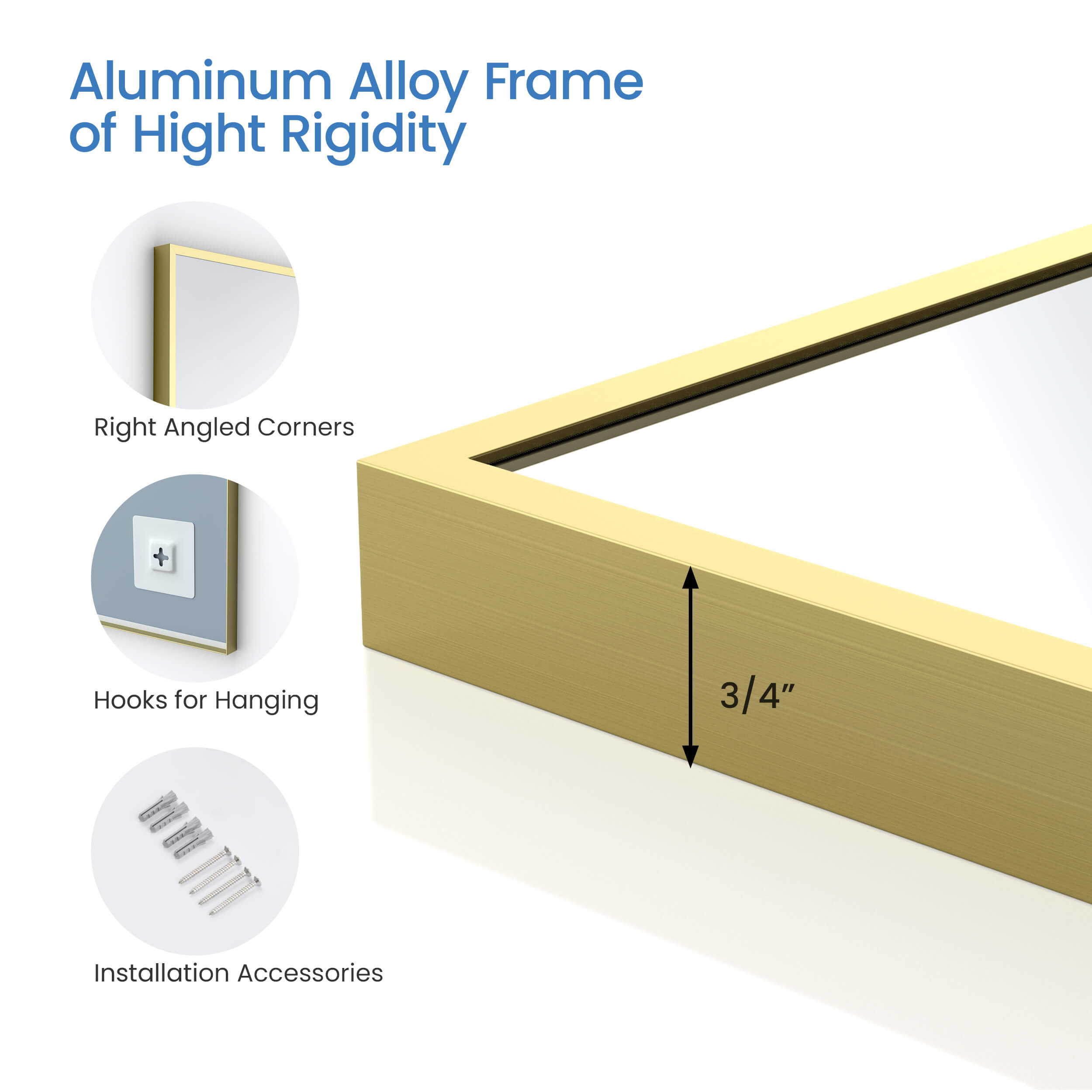 30" x 36" Shatterproof Wall Mount Metal Frame Mirror - FM1-3036