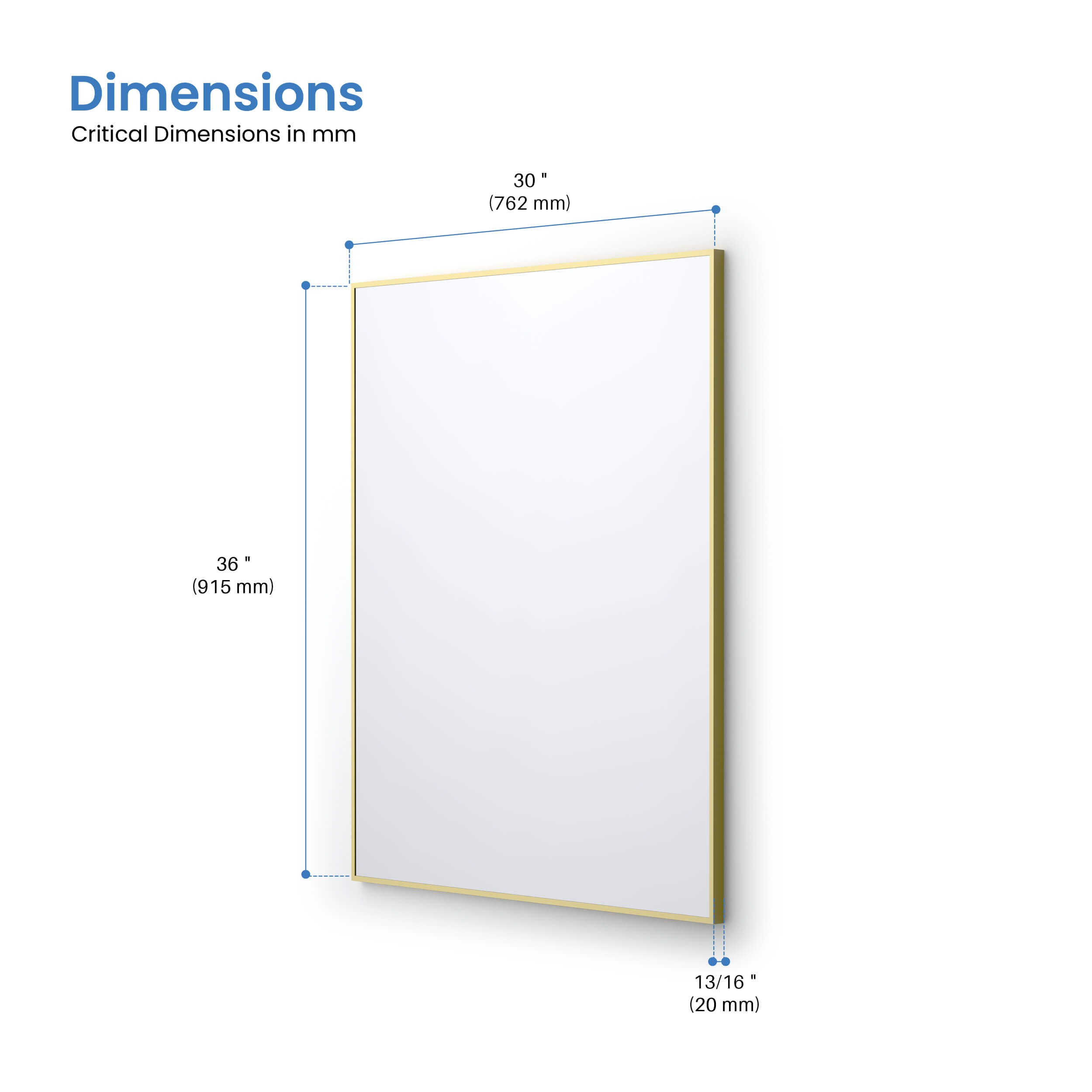 30" x 36" Shatterproof Wall Mount Metal Frame Mirror - FM1-3036