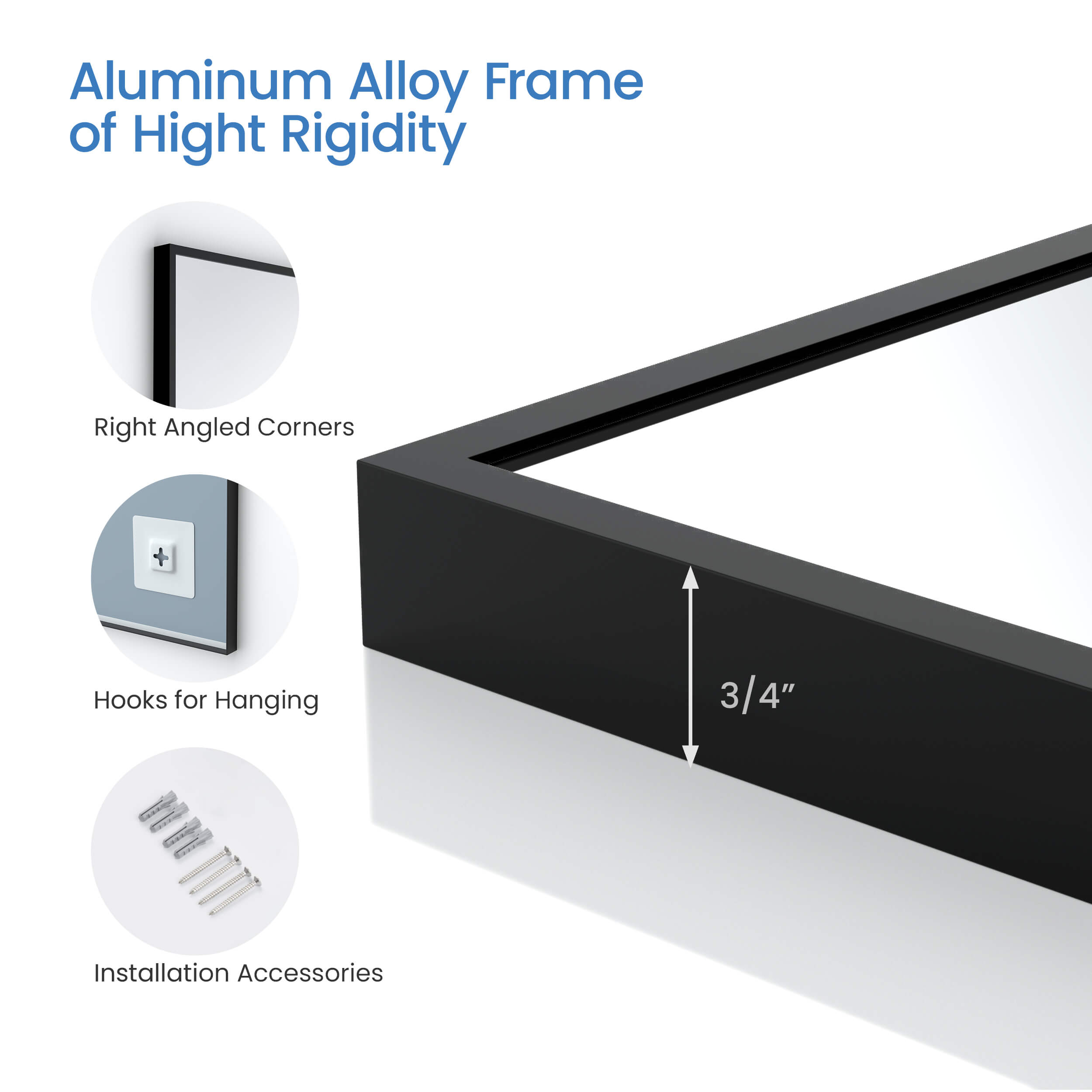 30" x 36" Shatterproof Wall Mount Metal Frame Mirror - FM1-3036