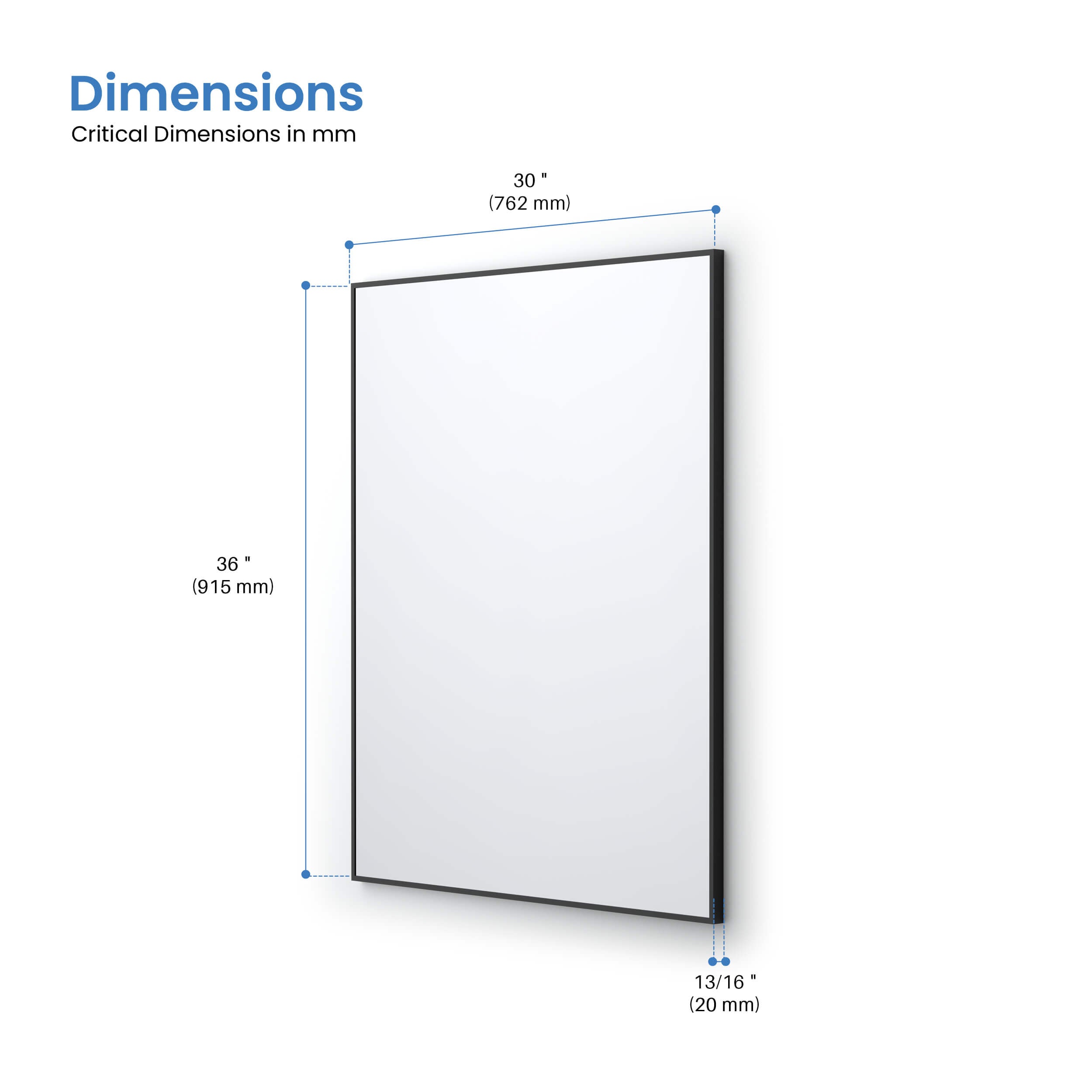 30" x 36" Shatterproof Wall Mount Metal Frame Mirror - FM1-3036