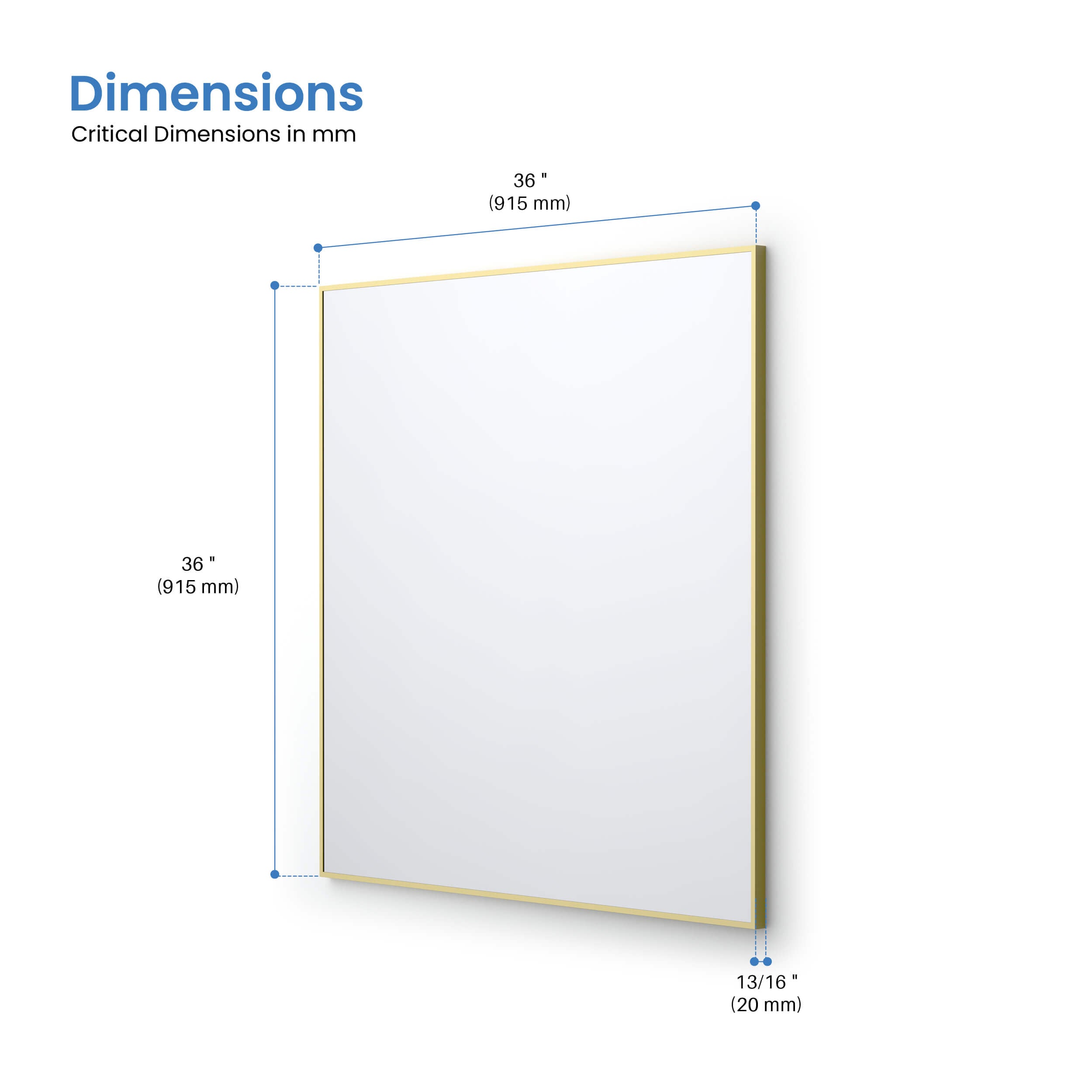 36" x 36" Shatterproof Wall Mount Metal Frame Mirror - FM1-3636
