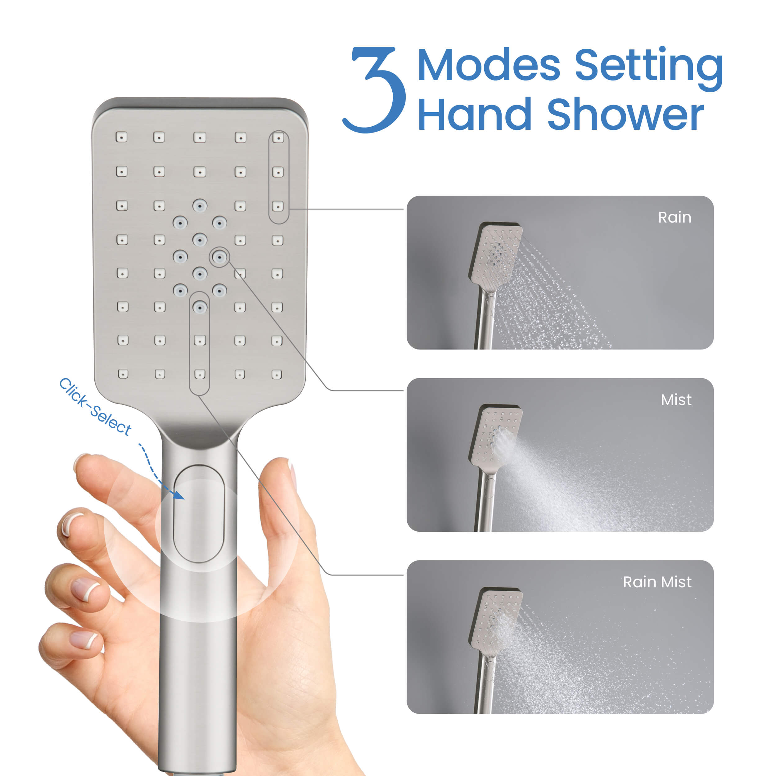 Quadro Premium ABS 3 Mode Handheld Shower Head - HS101