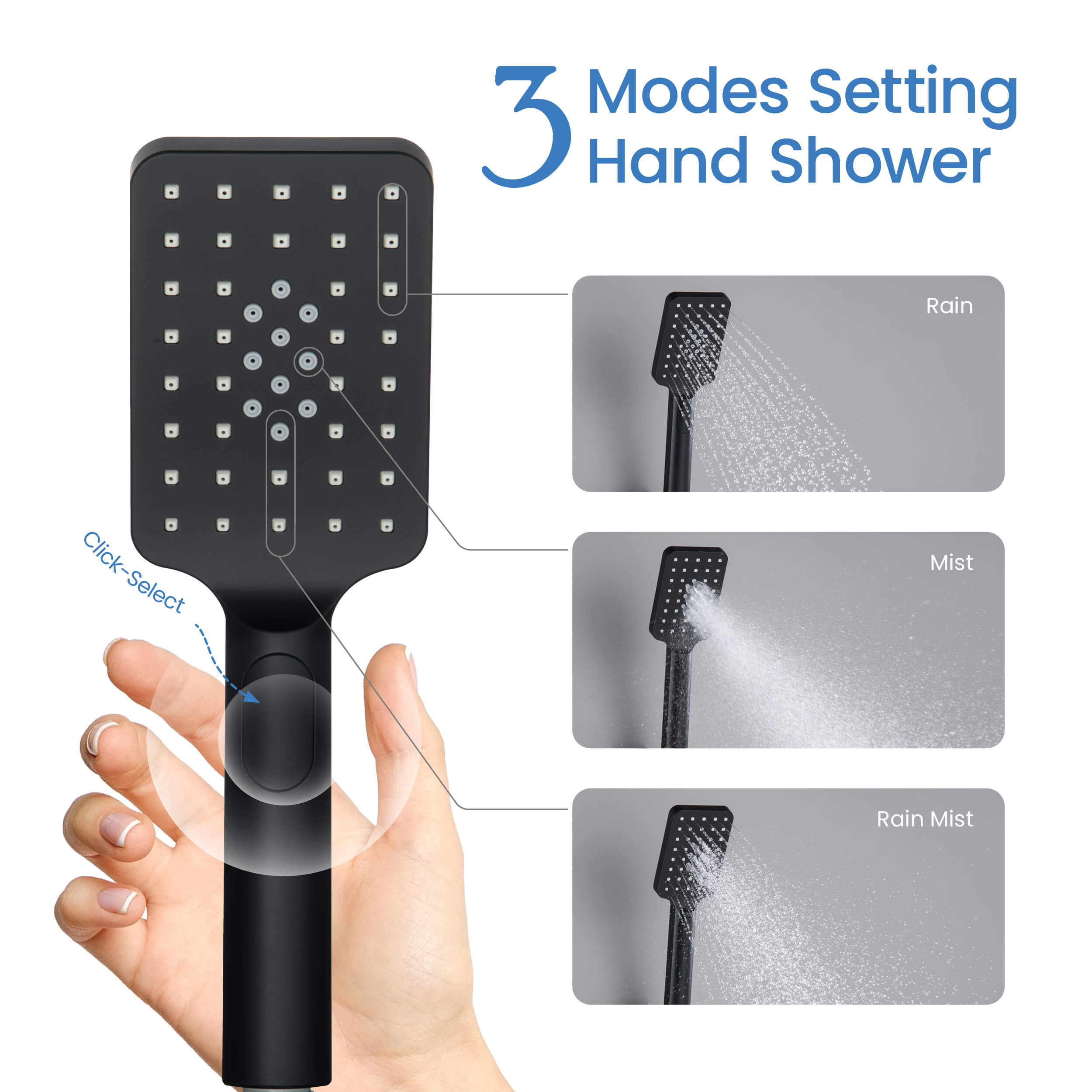 Quadro Premium ABS 3 Mode Handheld Shower Head - HS101