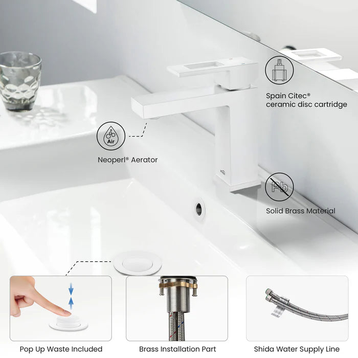 Quadra Single Handle Bathroom Vanity Sink Faucet with Pop Up Drain - CBF-1002