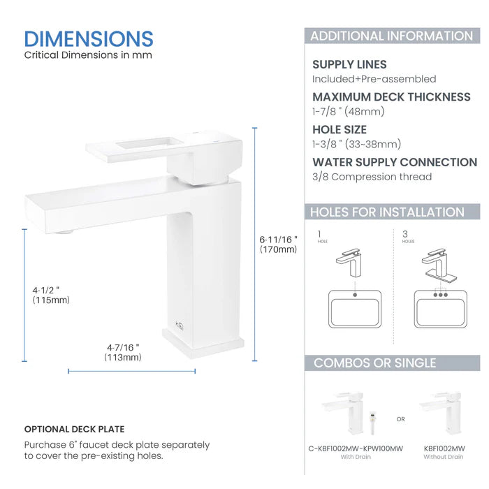 Quadra Single Handle Bathroom Vanity Sink Faucet with Pop Up Drain - CBF-1002