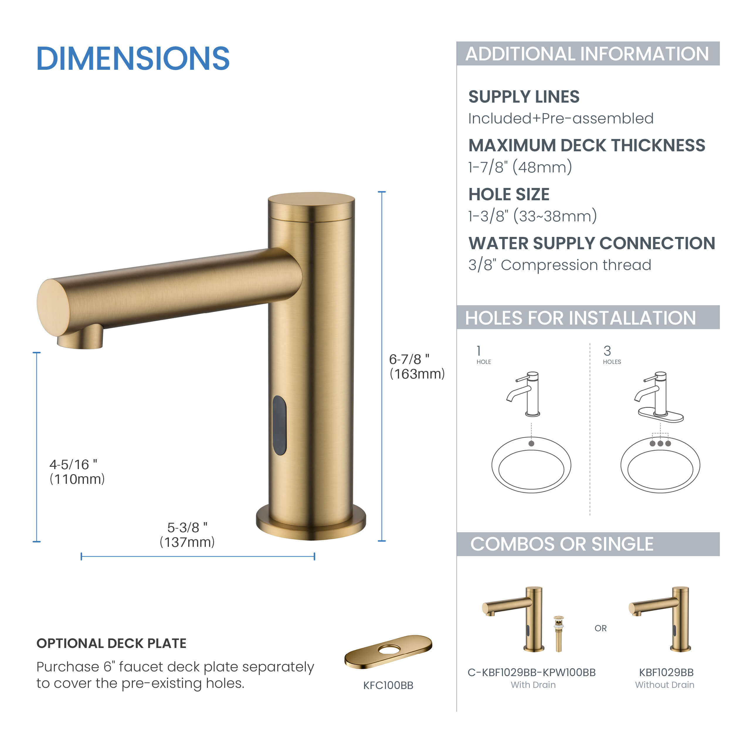 Halo Touchless Bathroom Faucet with Pop-Up Drain — Plug-In or Battery Powered - CBF-1029