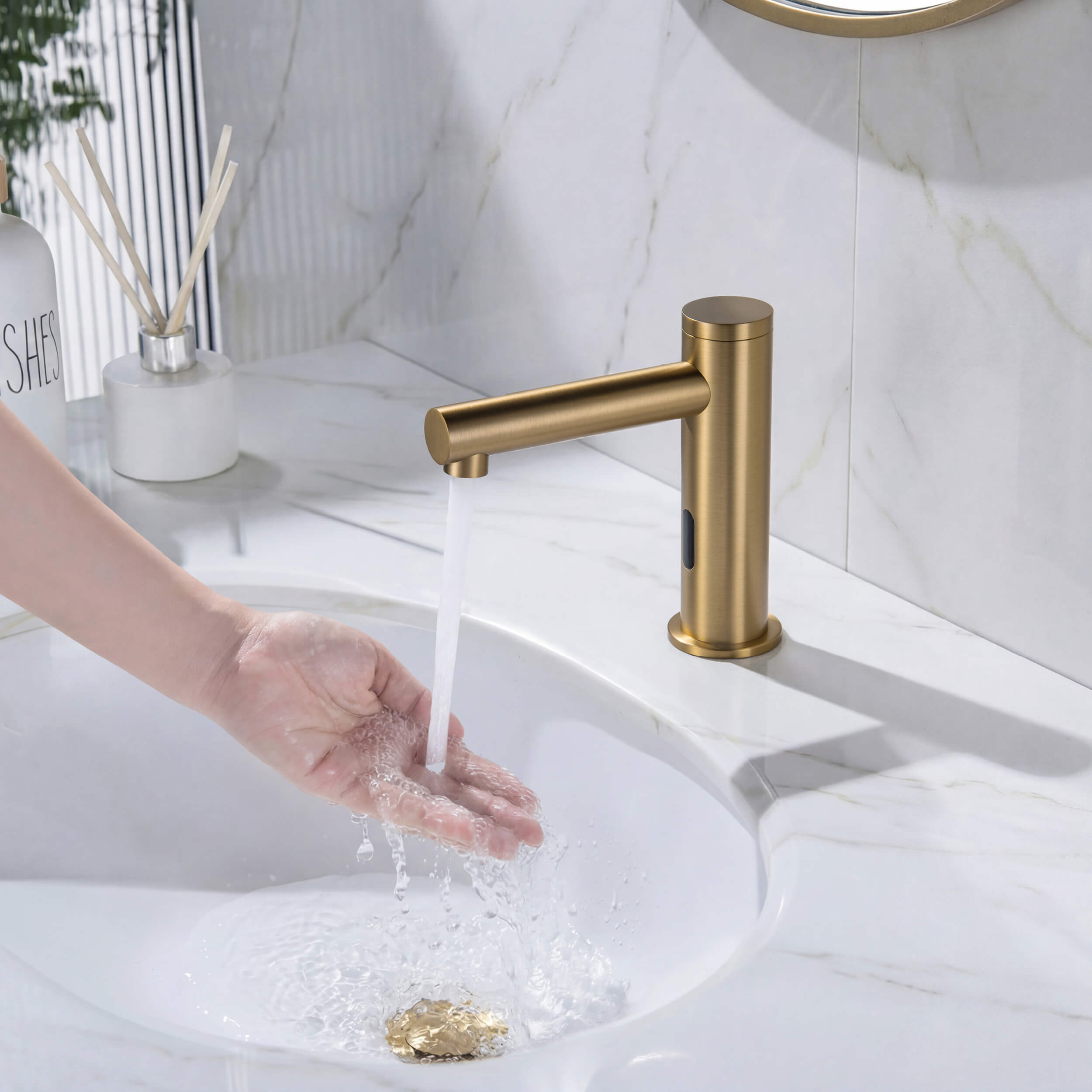 Halo Touchless Bathroom Faucet with Pop-Up Drain — Plug-In or Battery Powered - CBF-1029
