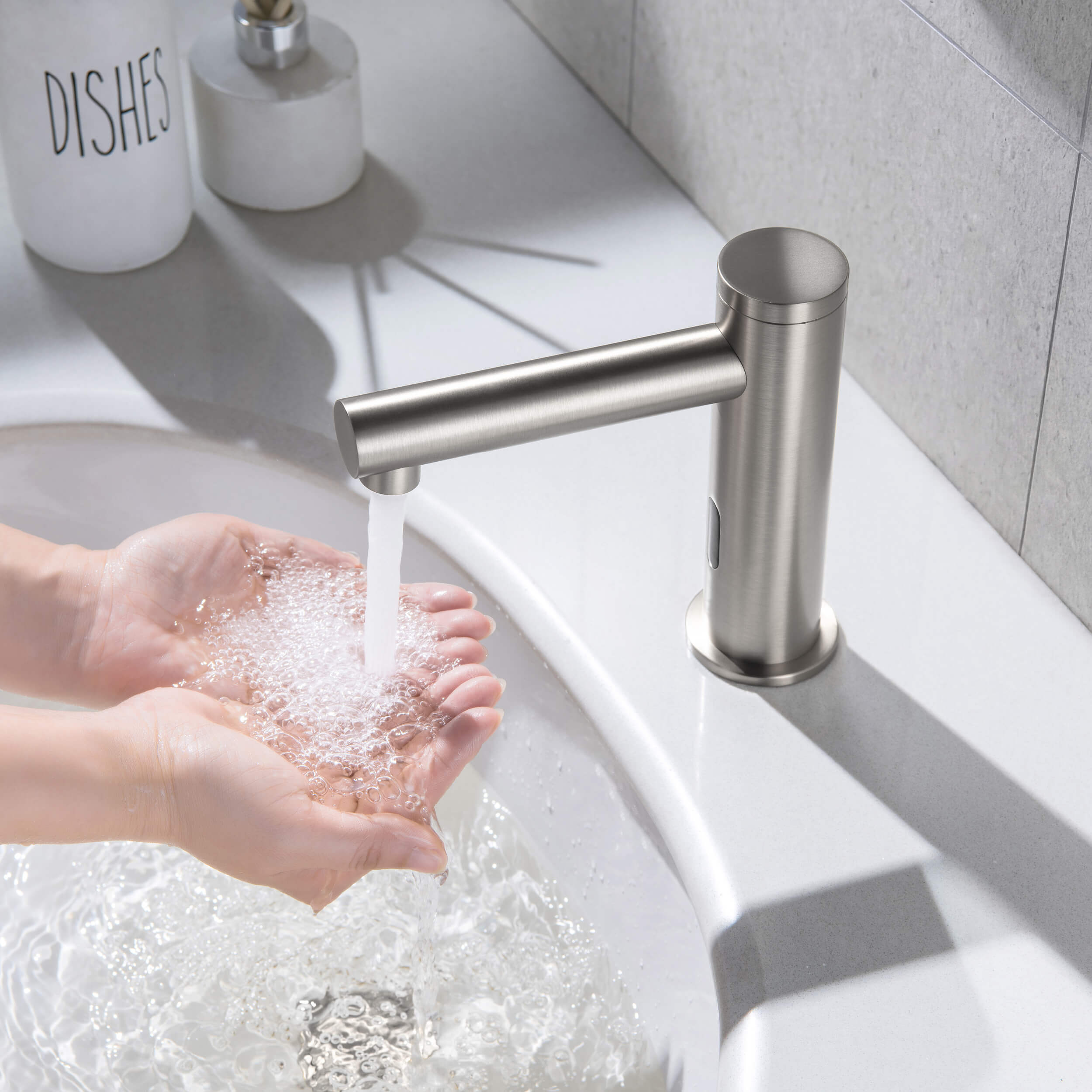 Halo Touchless Bathroom Faucet with Pop-Up Drain — Plug-In or Battery Powered - CBF-1029