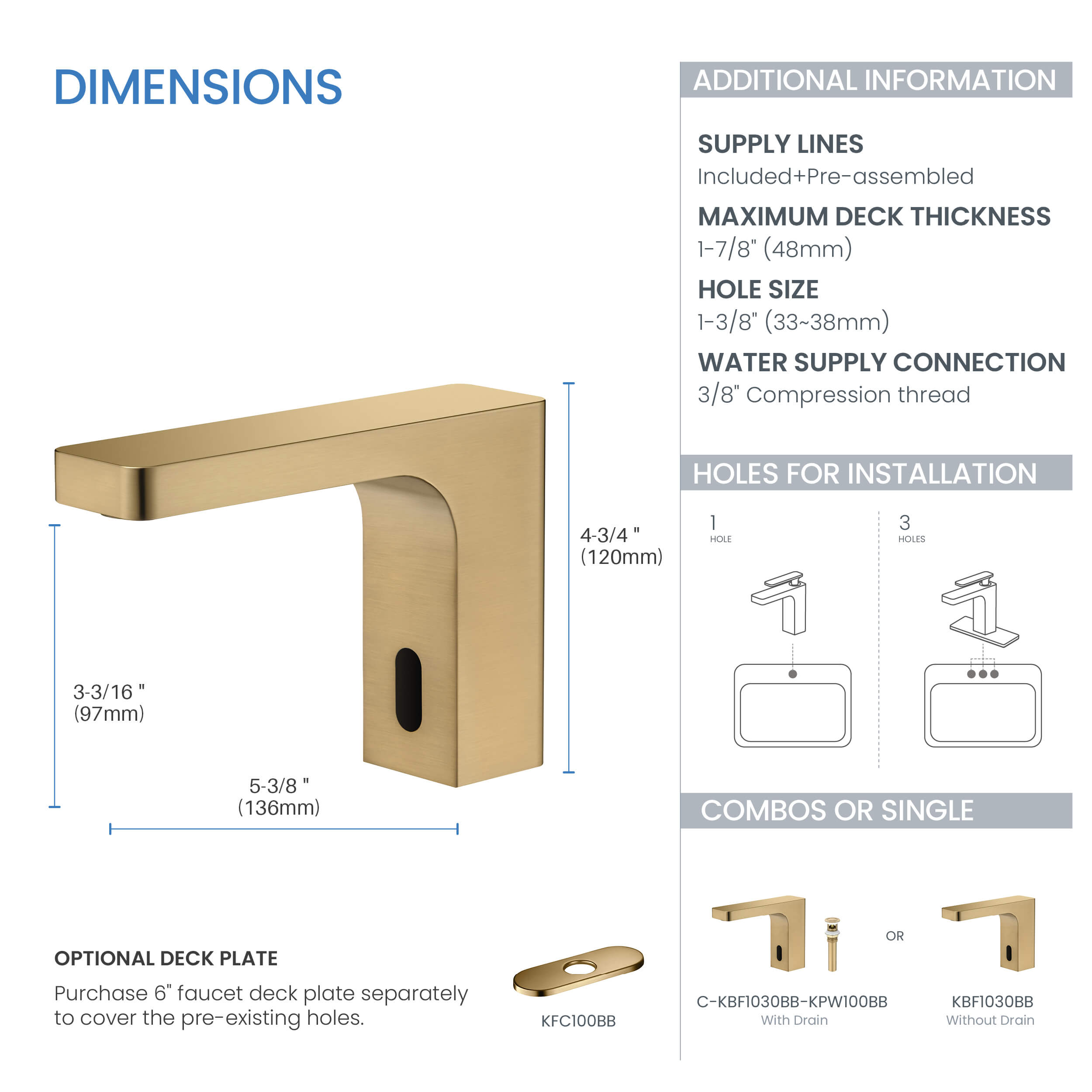 Fusion Touchless Bathroom Faucet with Pop-Up Drain — Plug-In or Battery Powered - CBF-1030