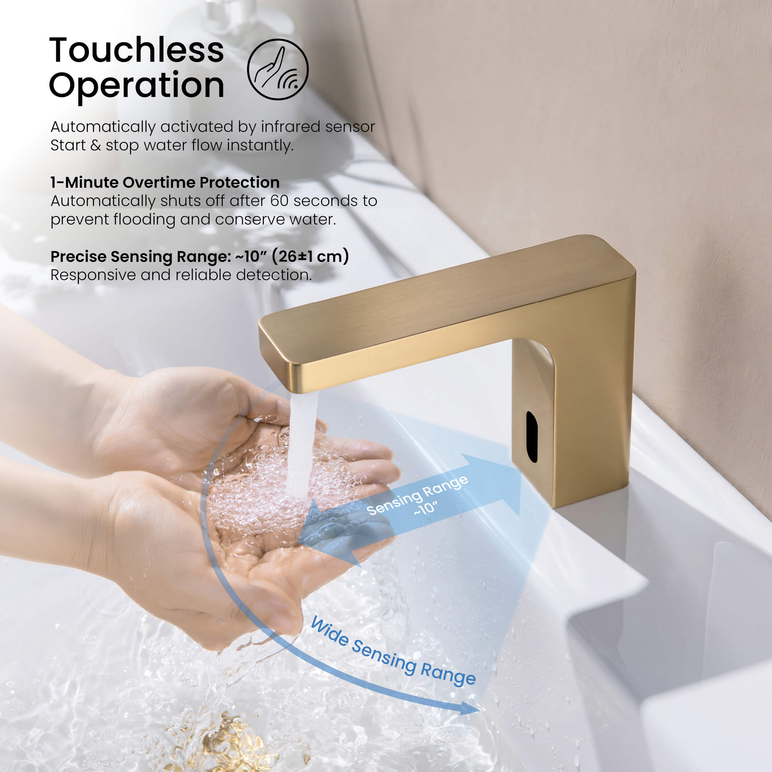 Fusion Touchless Bathroom Faucet with Pop-Up Drain — Plug-In or Battery Powered - CBF-1030