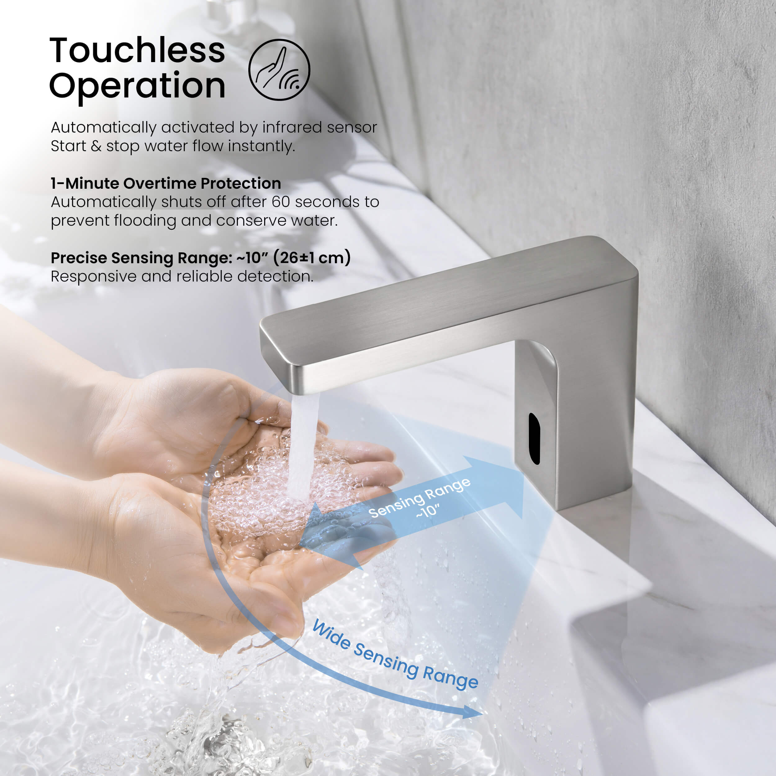 Fusion Touchless Bathroom Faucet with Pop-Up Drain — Plug-In or Battery Powered - CBF-1030