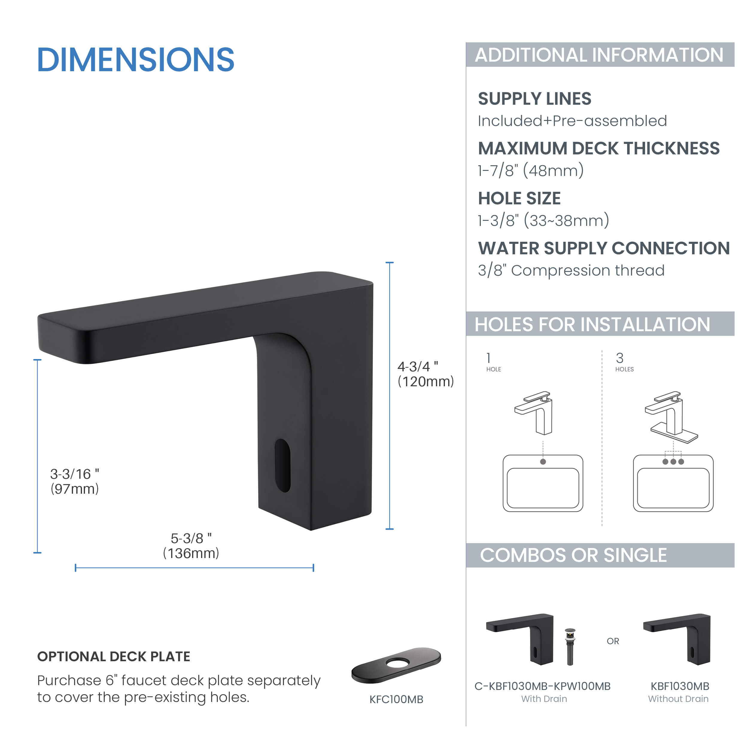 Fusion Touchless Bathroom Faucet with Pop-Up Drain — Plug-In or Battery Powered - CBF-1030