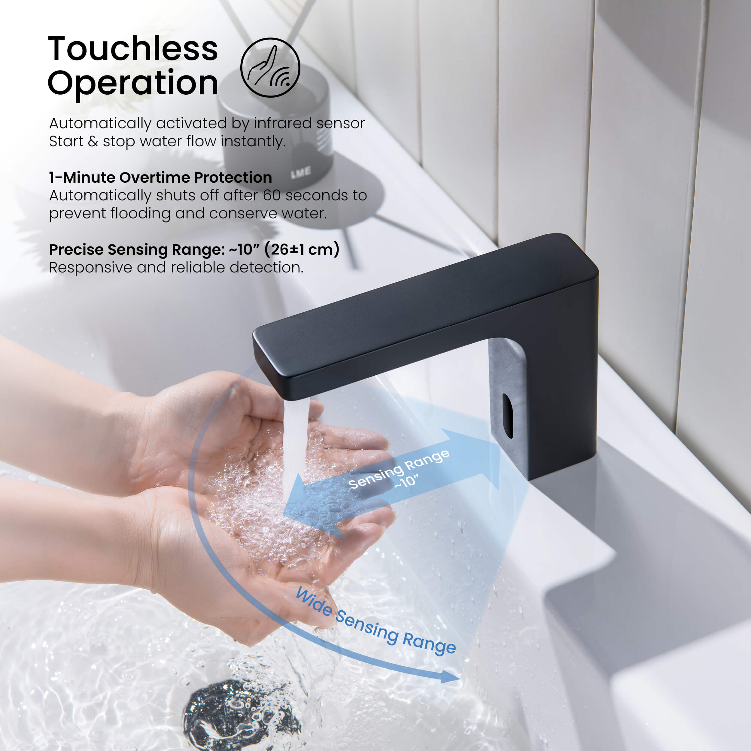 Fusion Touchless Bathroom Faucet with Pop-Up Drain — Plug-In or Battery Powered - CBF-1030