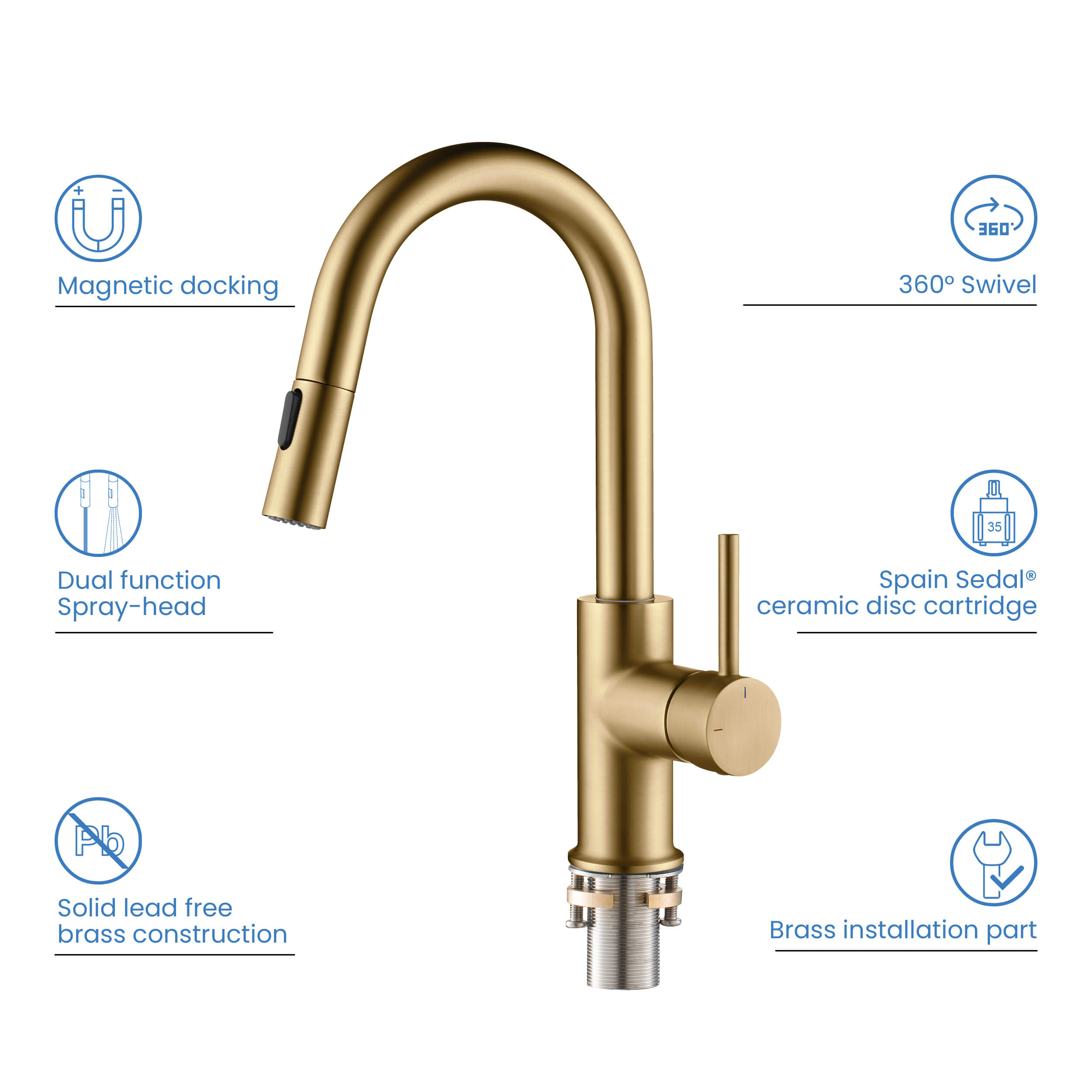 Halo Single Handle Pull Down Kitchen & Bar Sink Faucet - CKF-2011