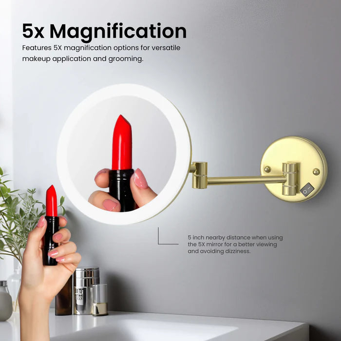 Halo LED Wall Mount One Side 5x Magnifying Makeup Mirror CMM-102