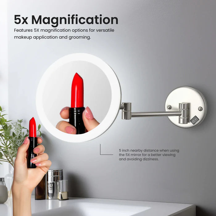 Halo LED Wall Mount One Side 5x Magnifying Makeup Mirror CMM-102
