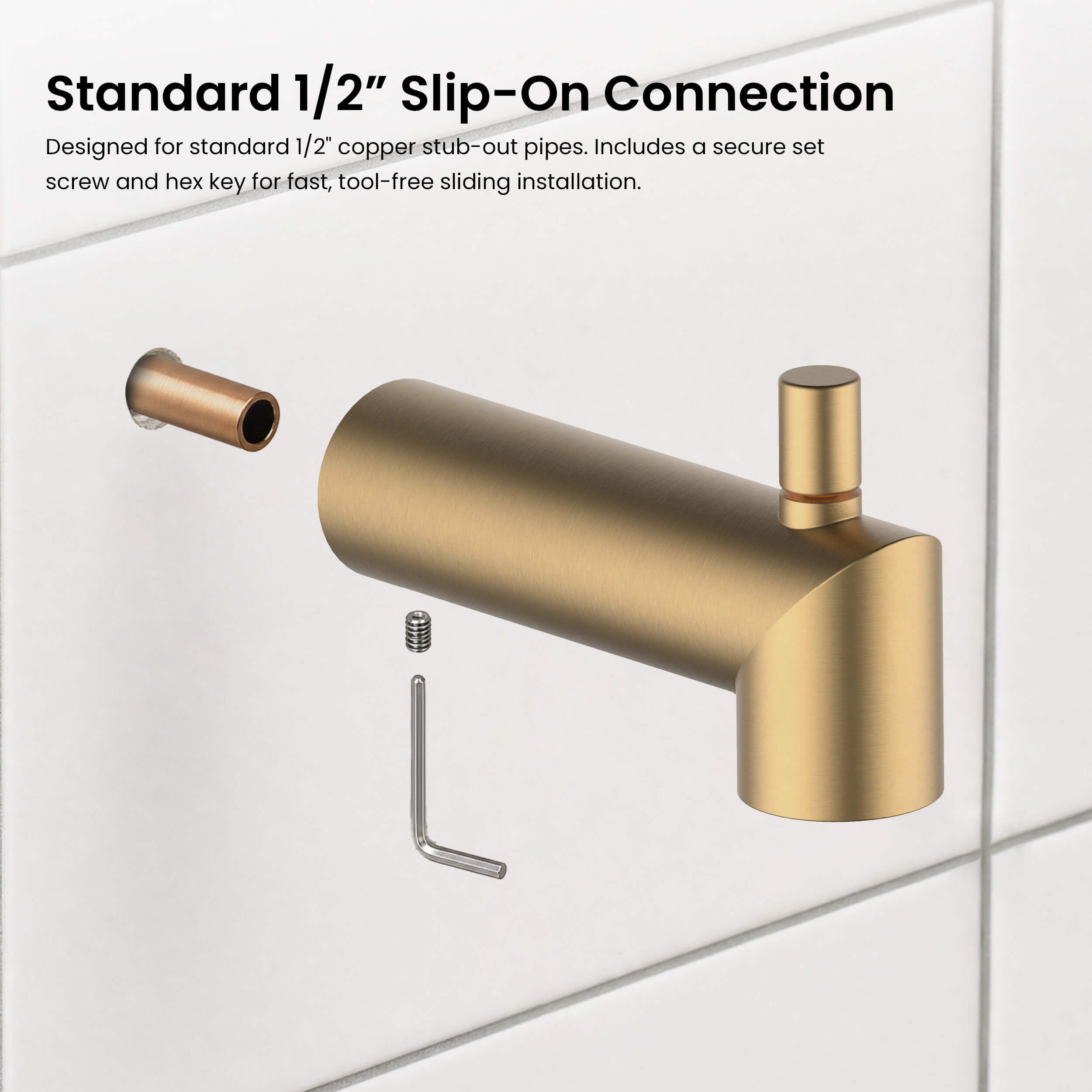 Halo Wall Mounted 1/2" Slip-On Tub Spout with Diverter - TS102