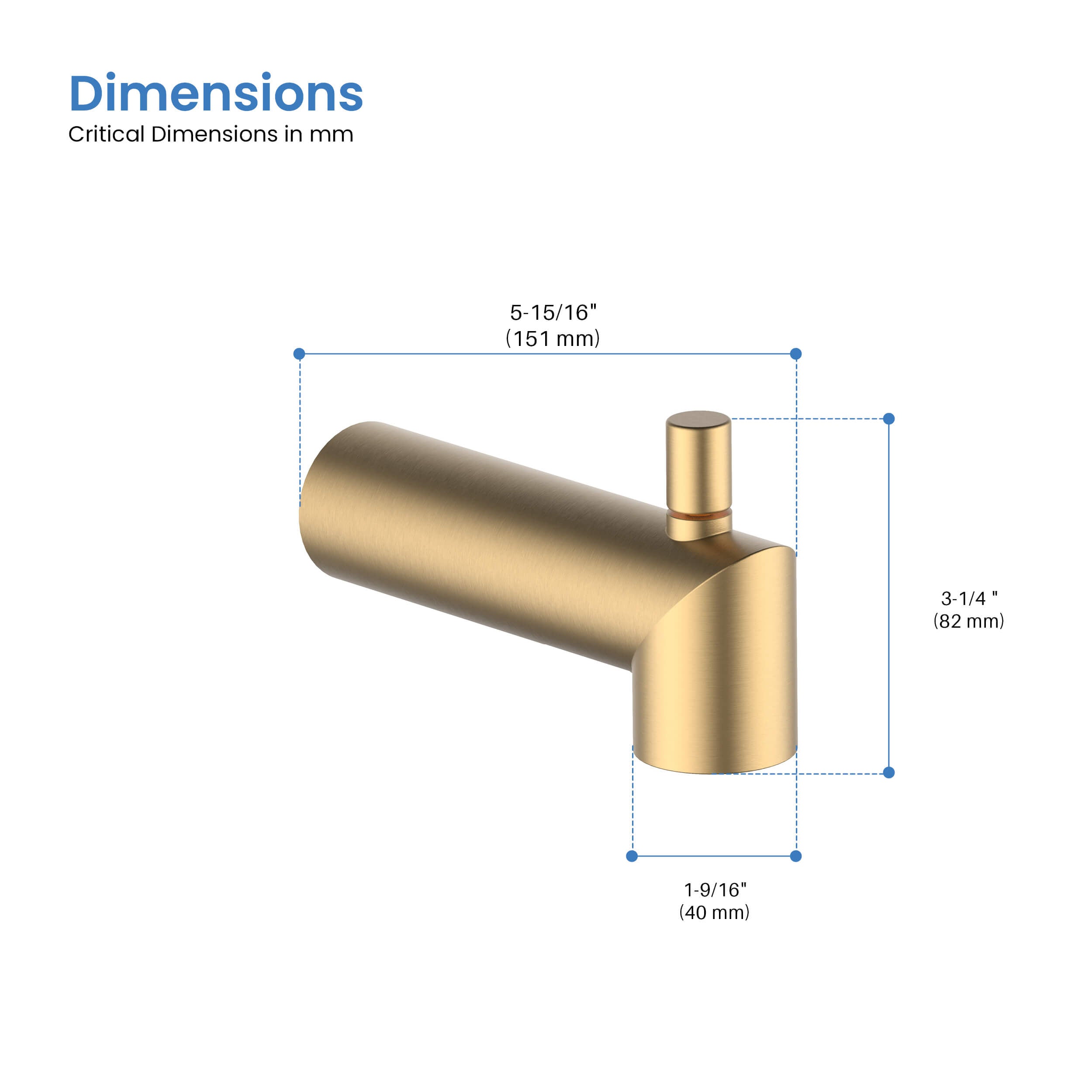 Halo Wall Mounted 1/2" Slip-On Tub Spout with Diverter - TS102