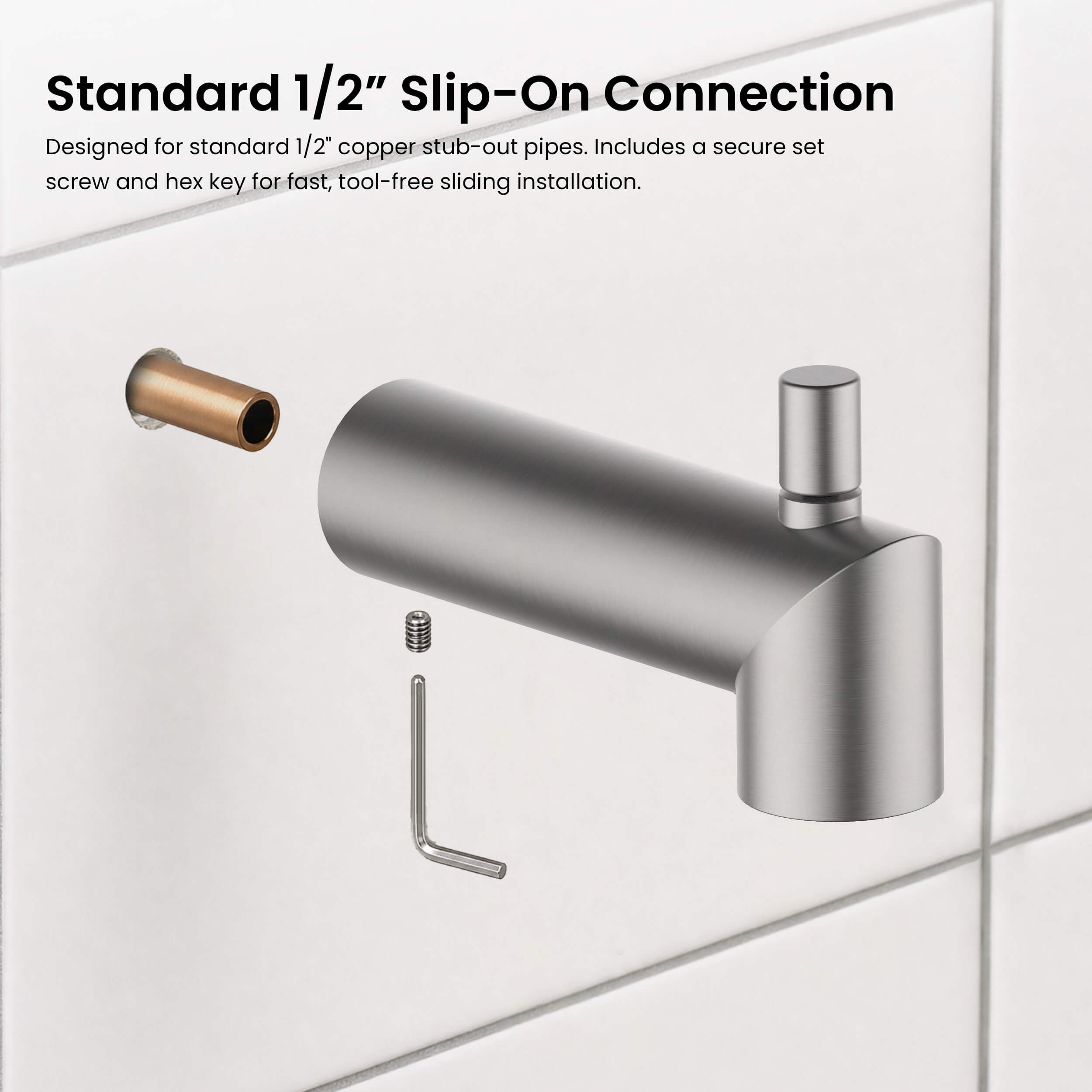 Halo Wall Mounted 1/2" Slip-On Tub Spout with Diverter - TS102
