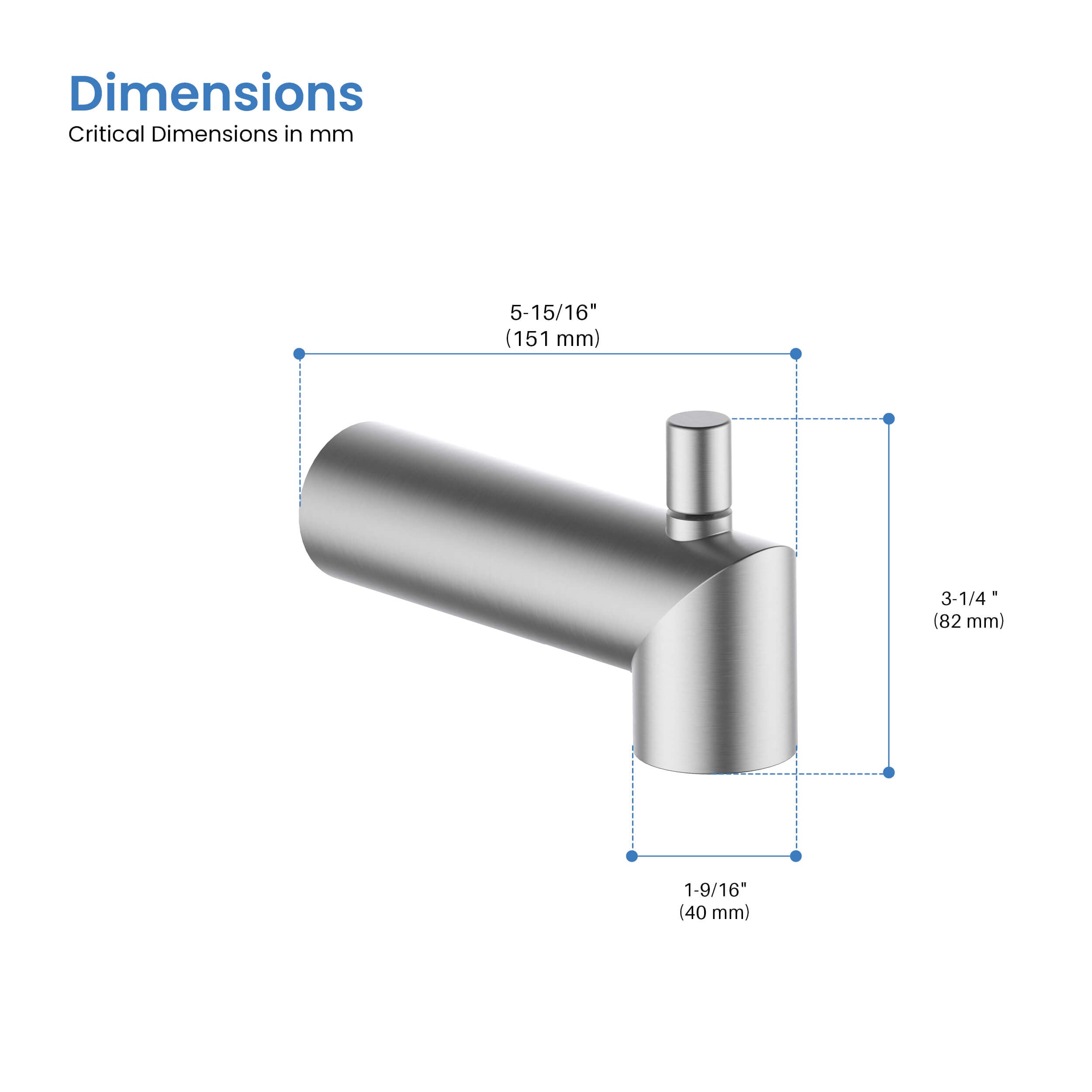 Halo Wall Mounted 1/2" Slip-On Tub Spout with Diverter - TS102