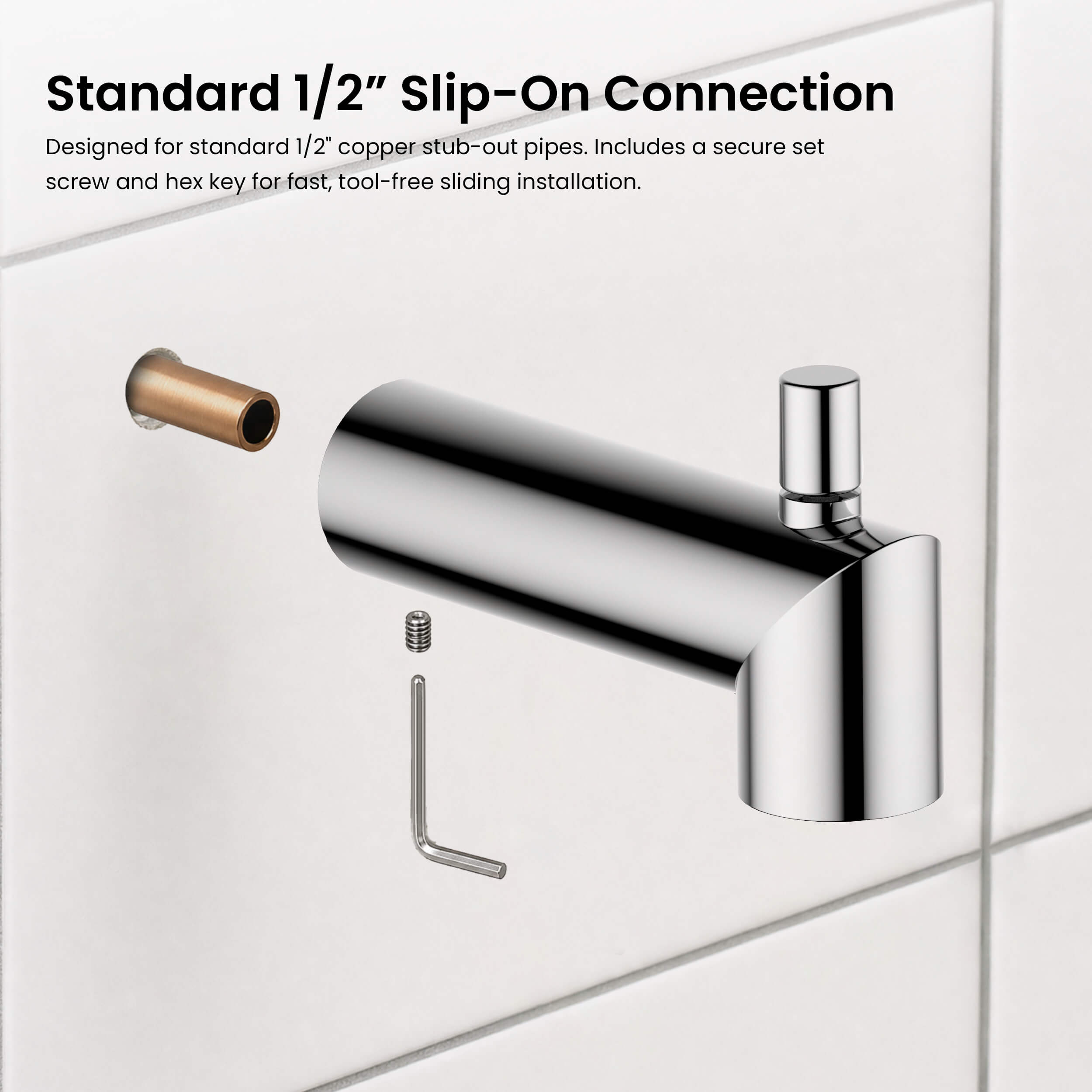 Halo Wall Mounted 1/2" Slip-On Tub Spout with Diverter - TS102