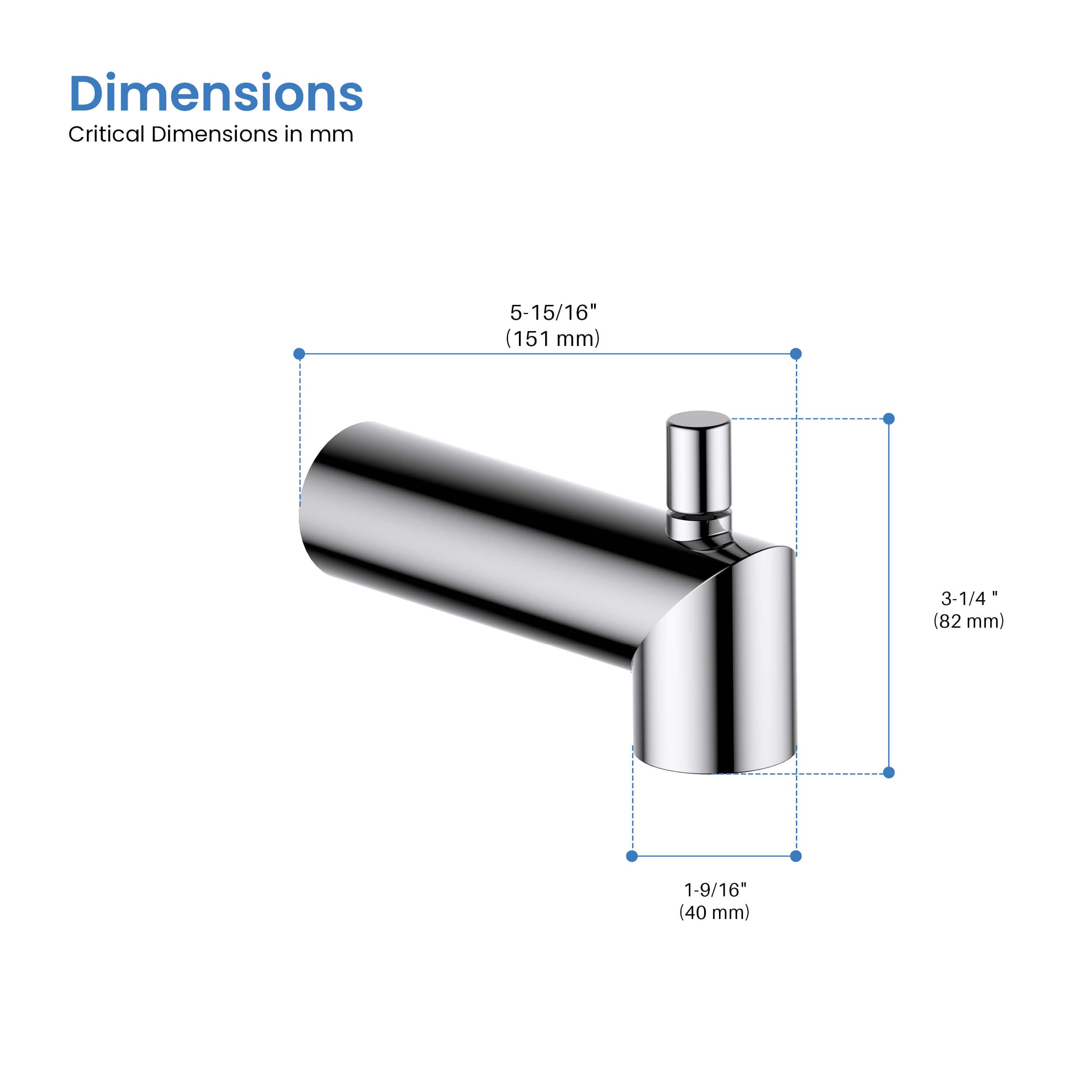 Halo Wall Mounted 1/2" Slip-On Tub Spout with Diverter - TS102