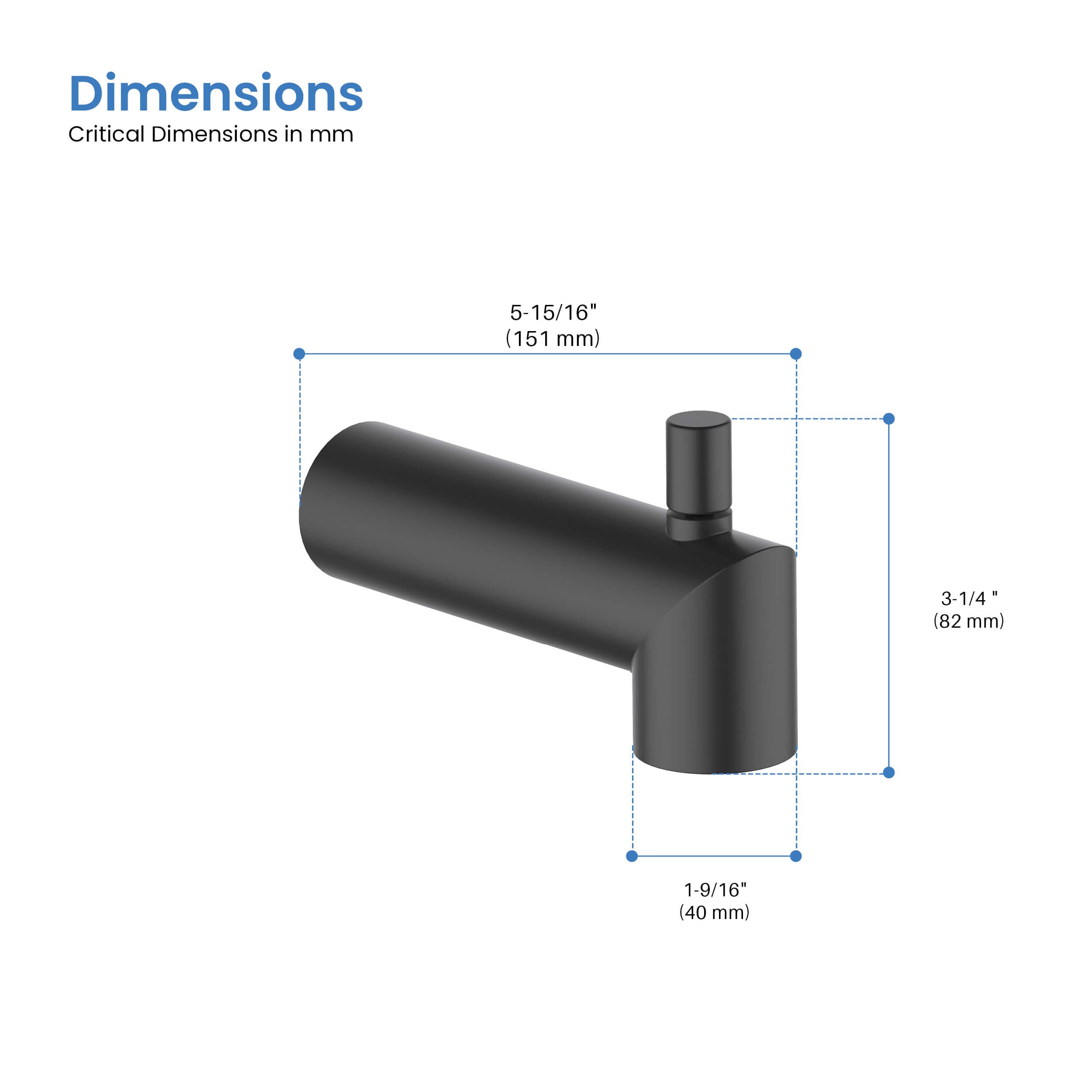 Halo Wall Mounted 1/2" Slip-On Tub Spout with Diverter - TS102