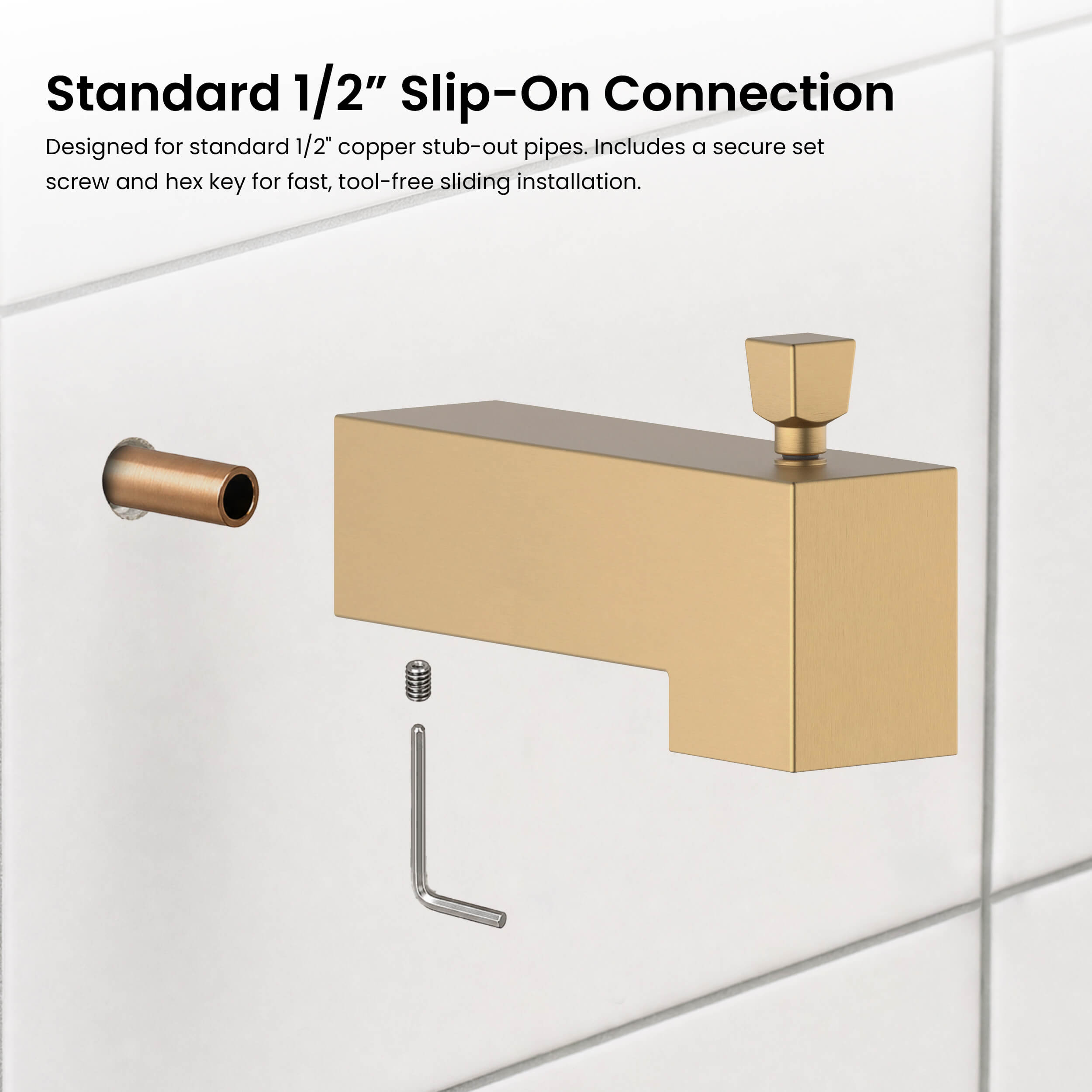 Quadra Wall Mounted 1/2" Slip-On Tub Spout with Diverter - TS103