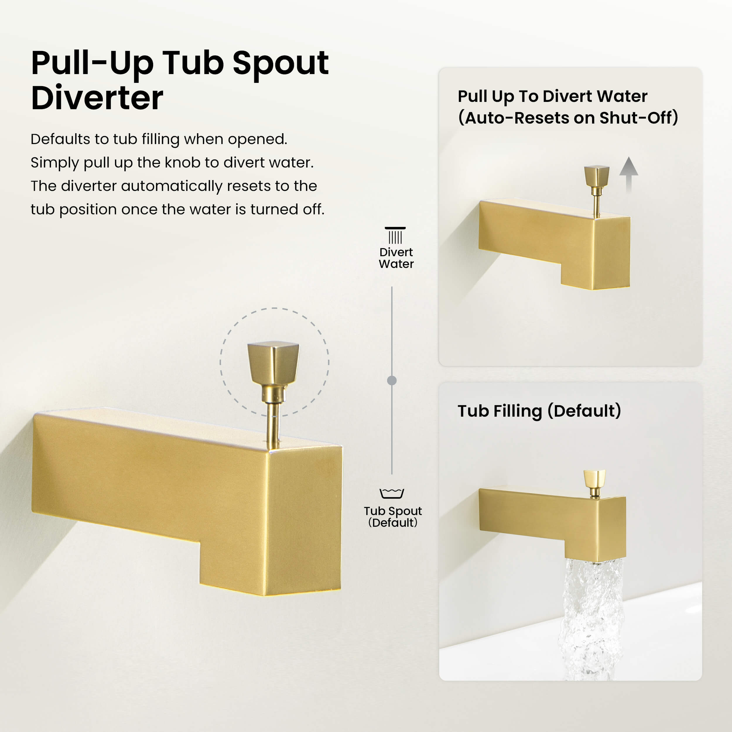 Quadra Wall Mounted 1/2" Slip-On Tub Spout with Diverter - TS103