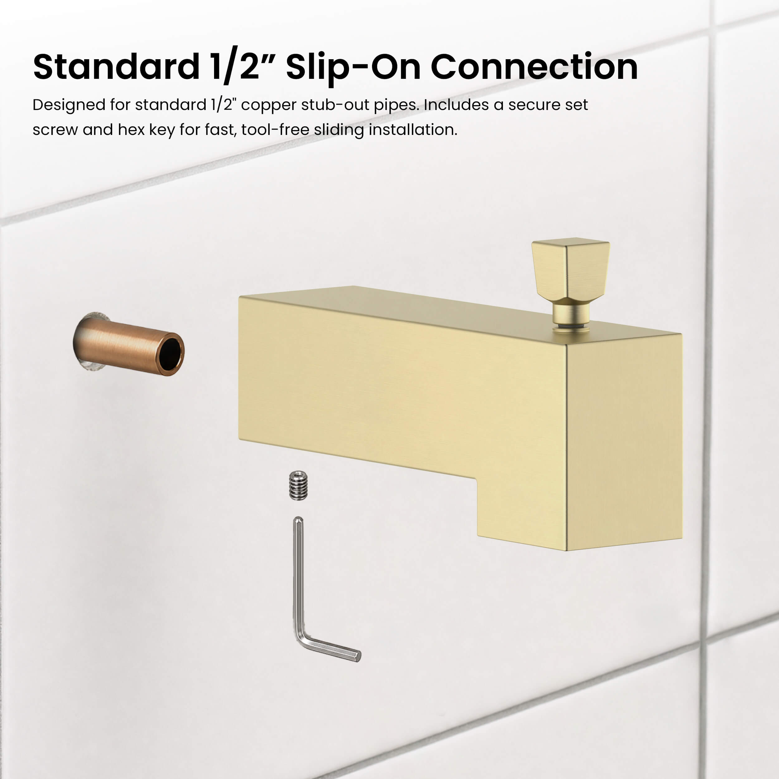 Quadra Wall Mounted 1/2" Slip-On Tub Spout with Diverter - TS103
