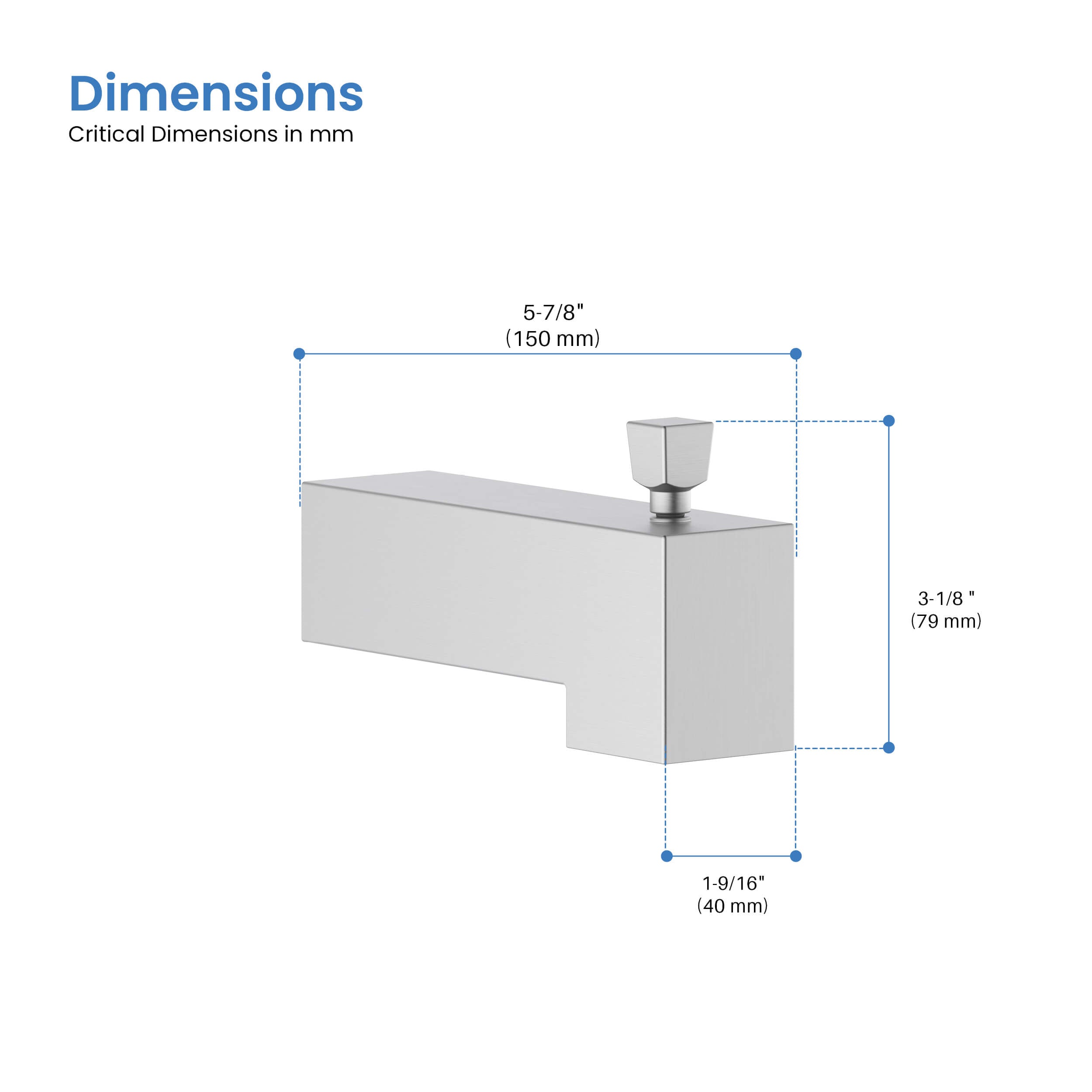Quadra Wall Mounted 1/2" Slip-On Tub Spout with Diverter - TS103