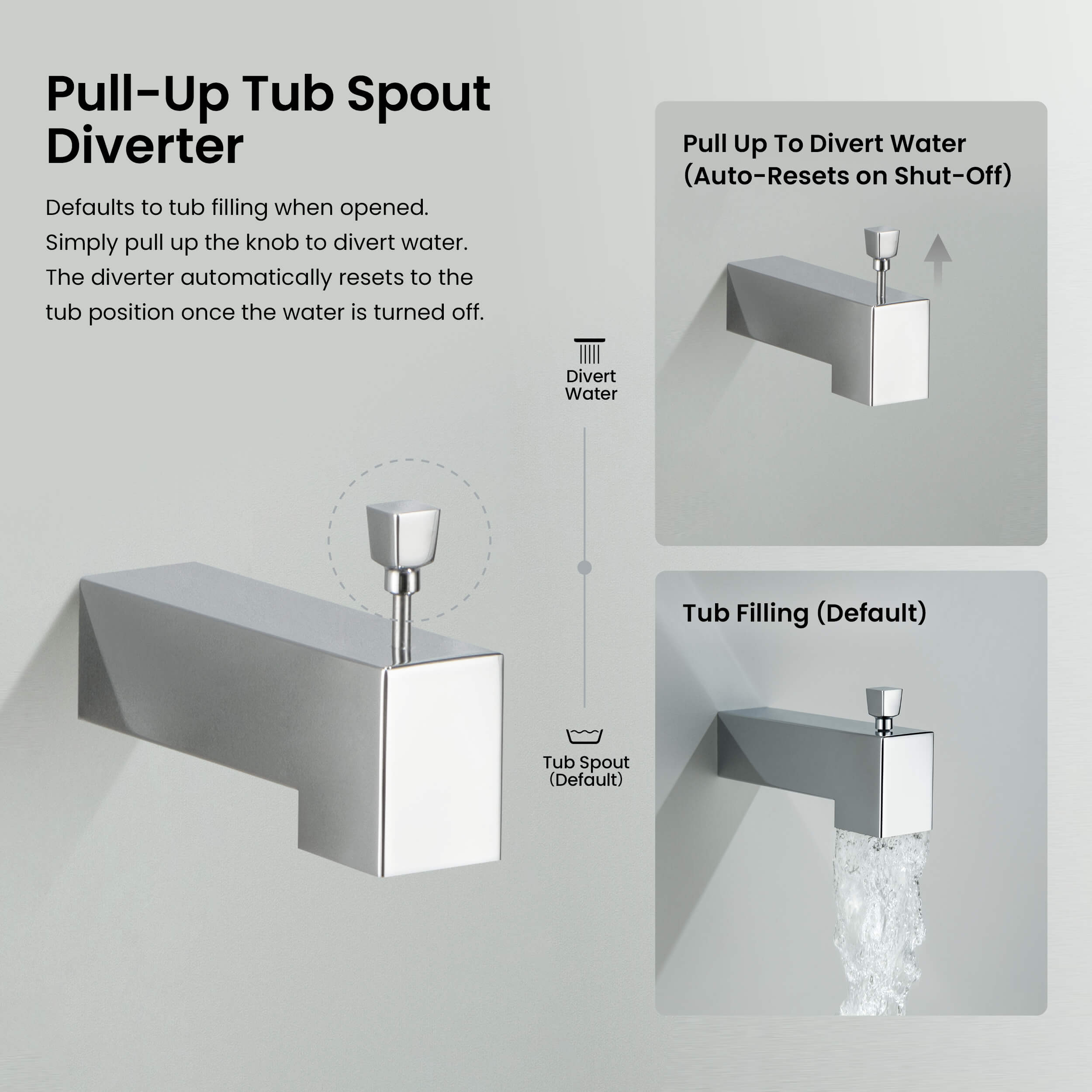Quadra Wall Mounted 1/2" Slip-On Tub Spout with Diverter - TS103