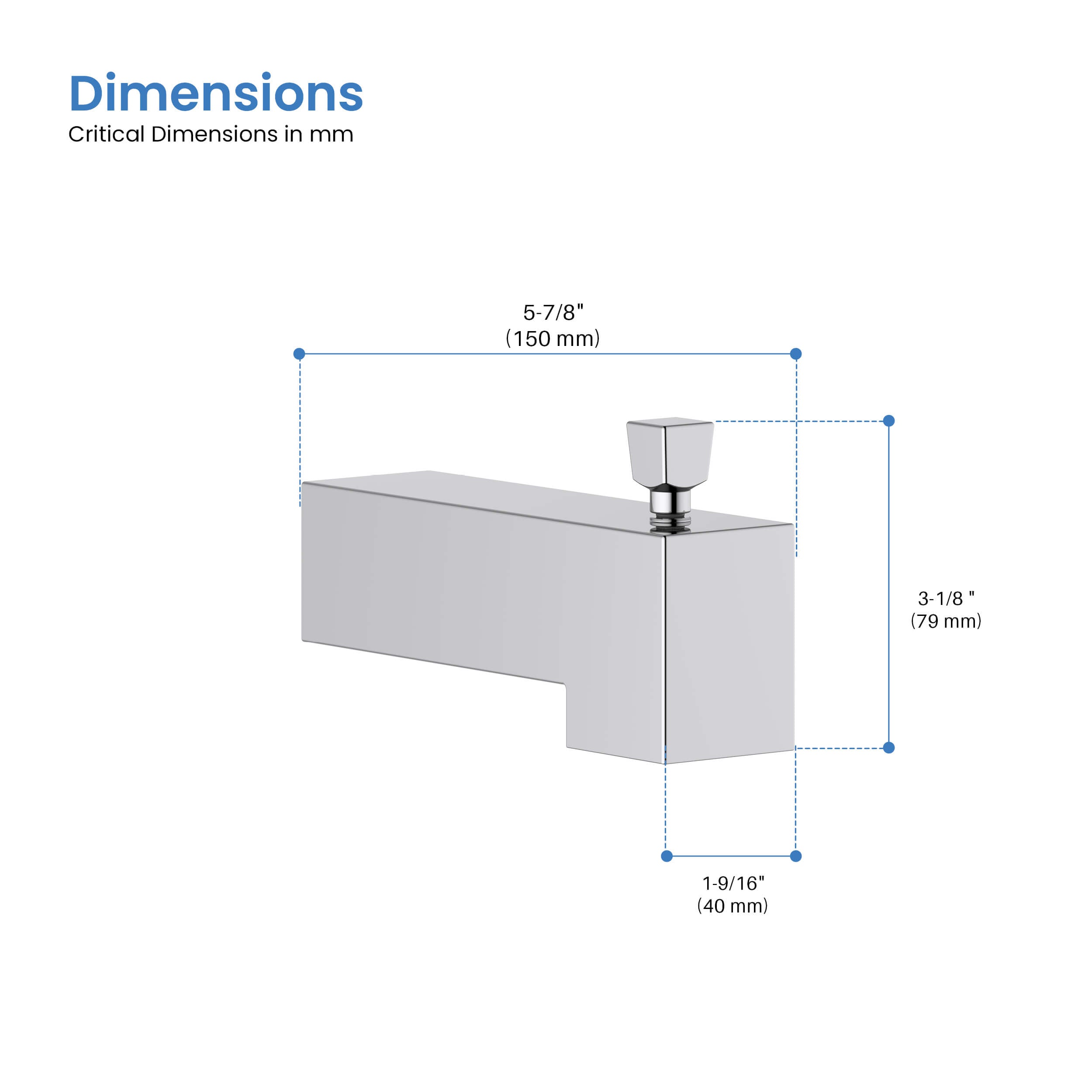 Quadra Wall Mounted 1/2" Slip-On Tub Spout with Diverter - TS103