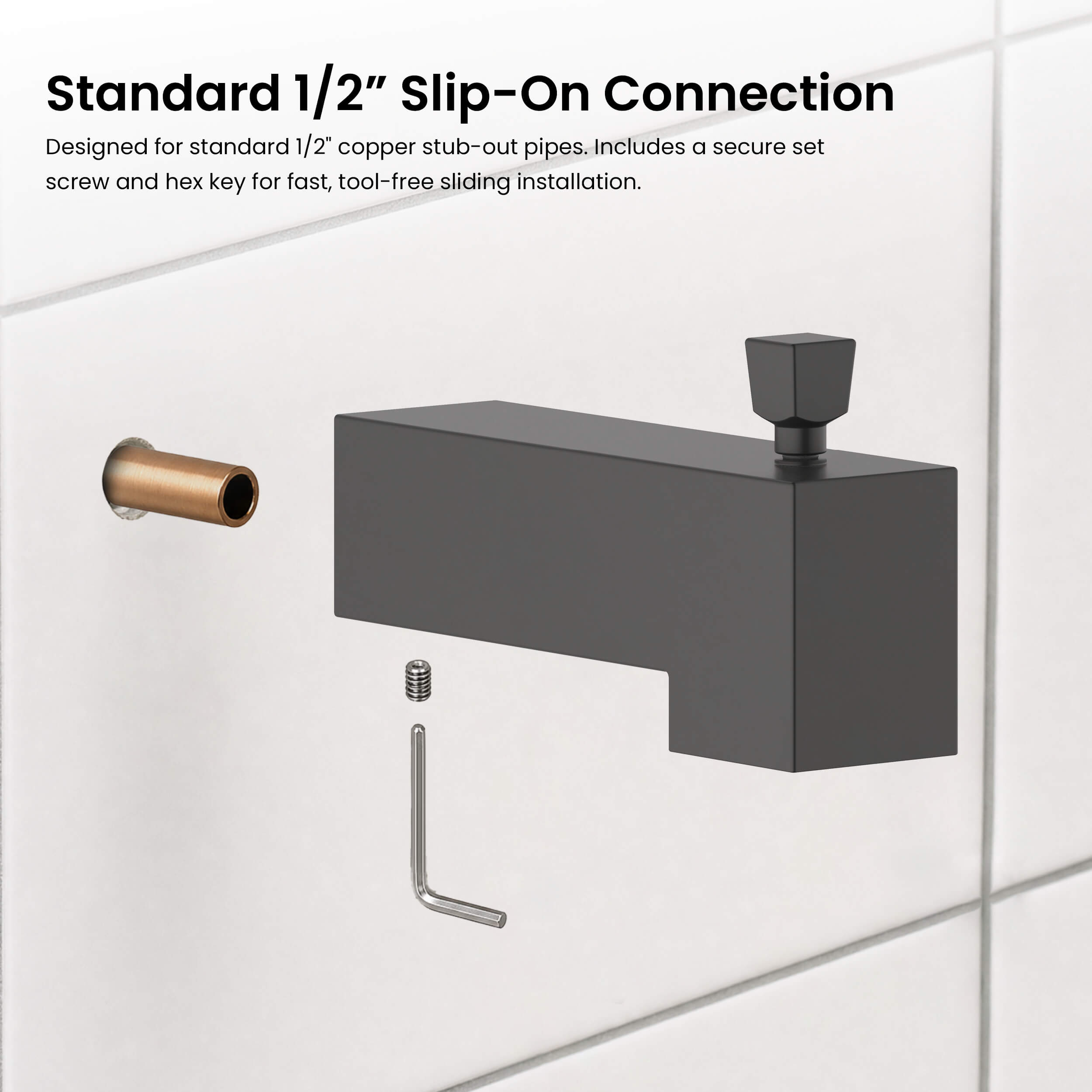 Quadra Wall Mounted 1/2" Slip-On Tub Spout with Diverter - TS103