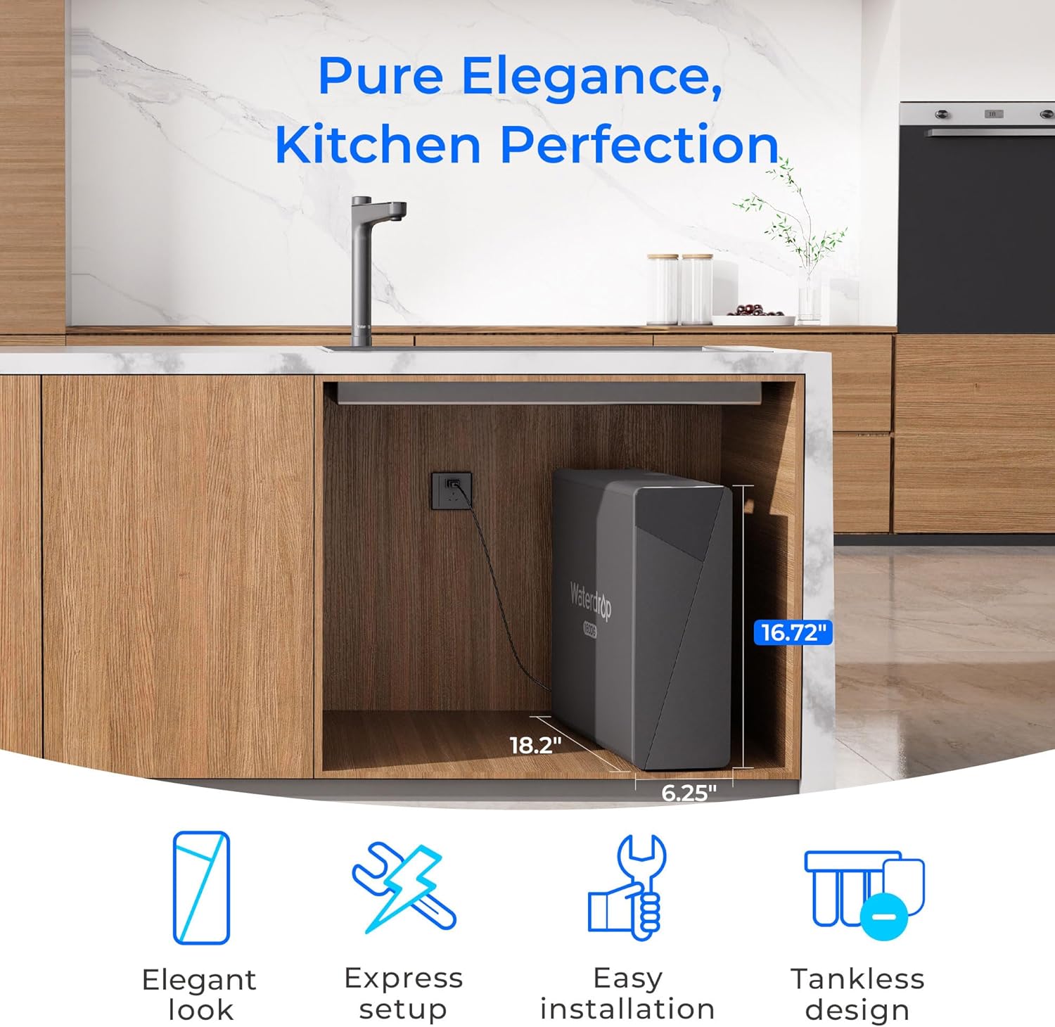 Waterdrop X16 Tankless Reverse Osmosis System | 11-Stage Under Sink Water Filter, 1600 Gallon Capacity