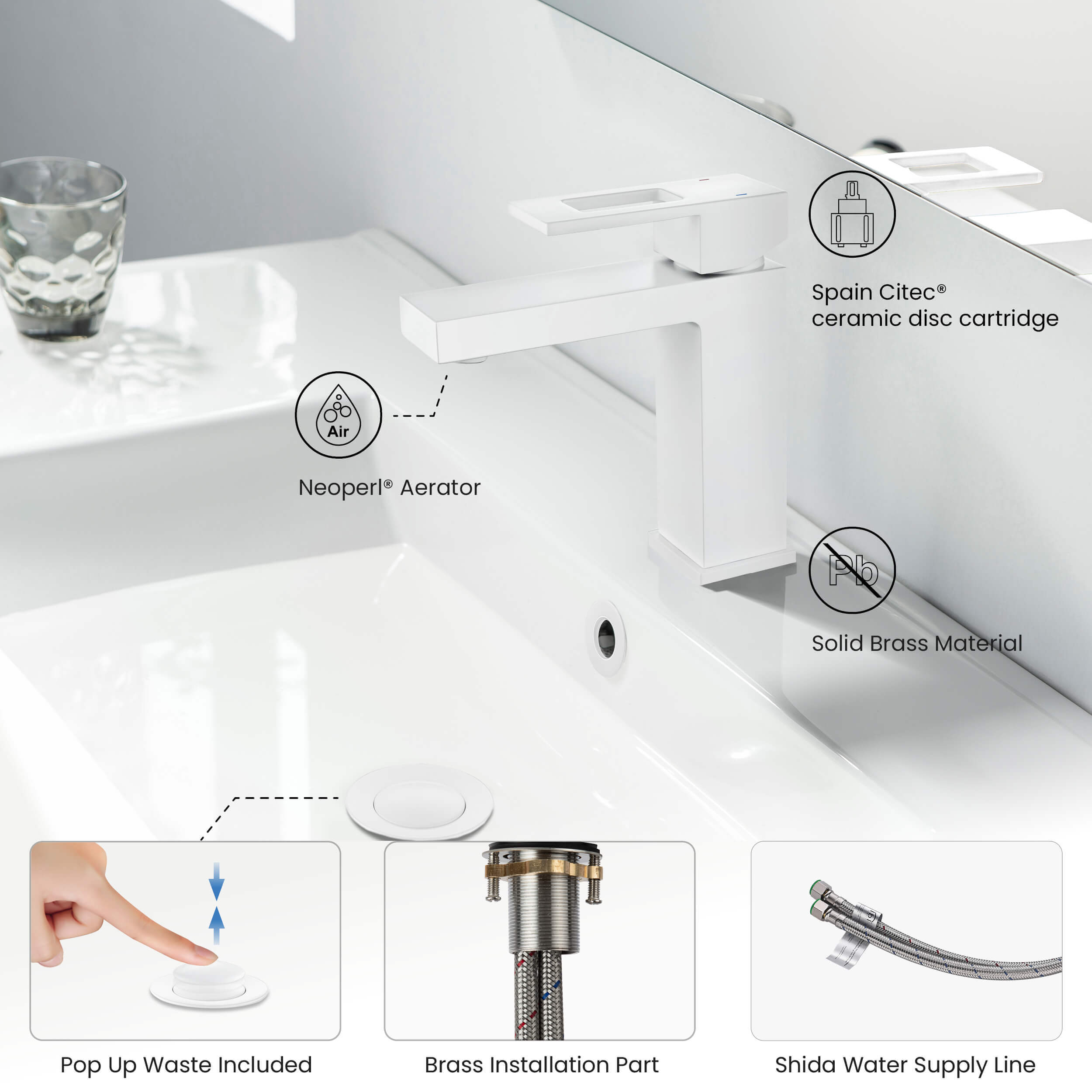 Quadra Single Handle Bathroom Vanity Sink Faucet with Pop Up Drain - CBF-1002