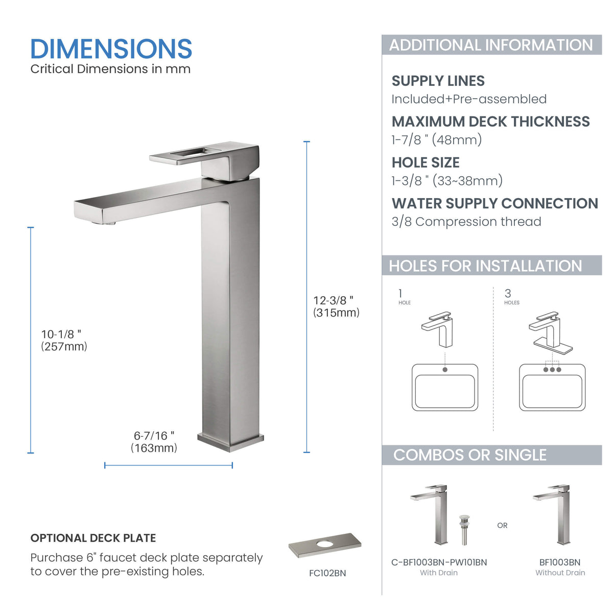 Quadra Brass Single Handle Bathroom Vessel Sink Faucet - CBF-1003