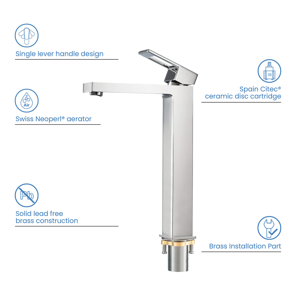 Quadra Brass Single Handle Bathroom Vessel Sink Faucet - CBF-1003