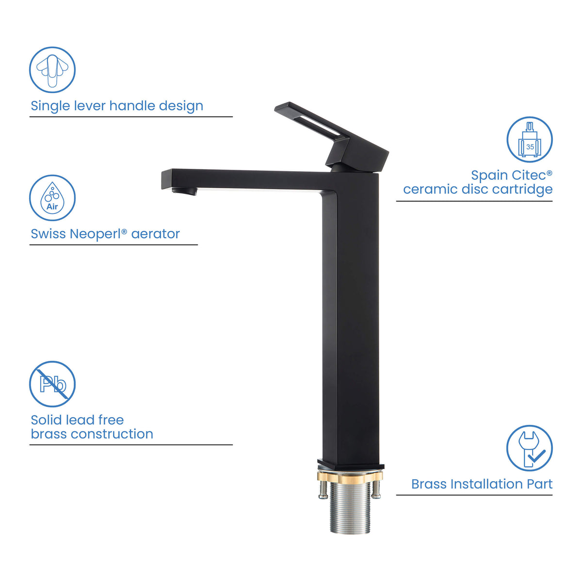 Quadra Brass Single Handle Bathroom Vessel Sink Faucet - CBF-1003