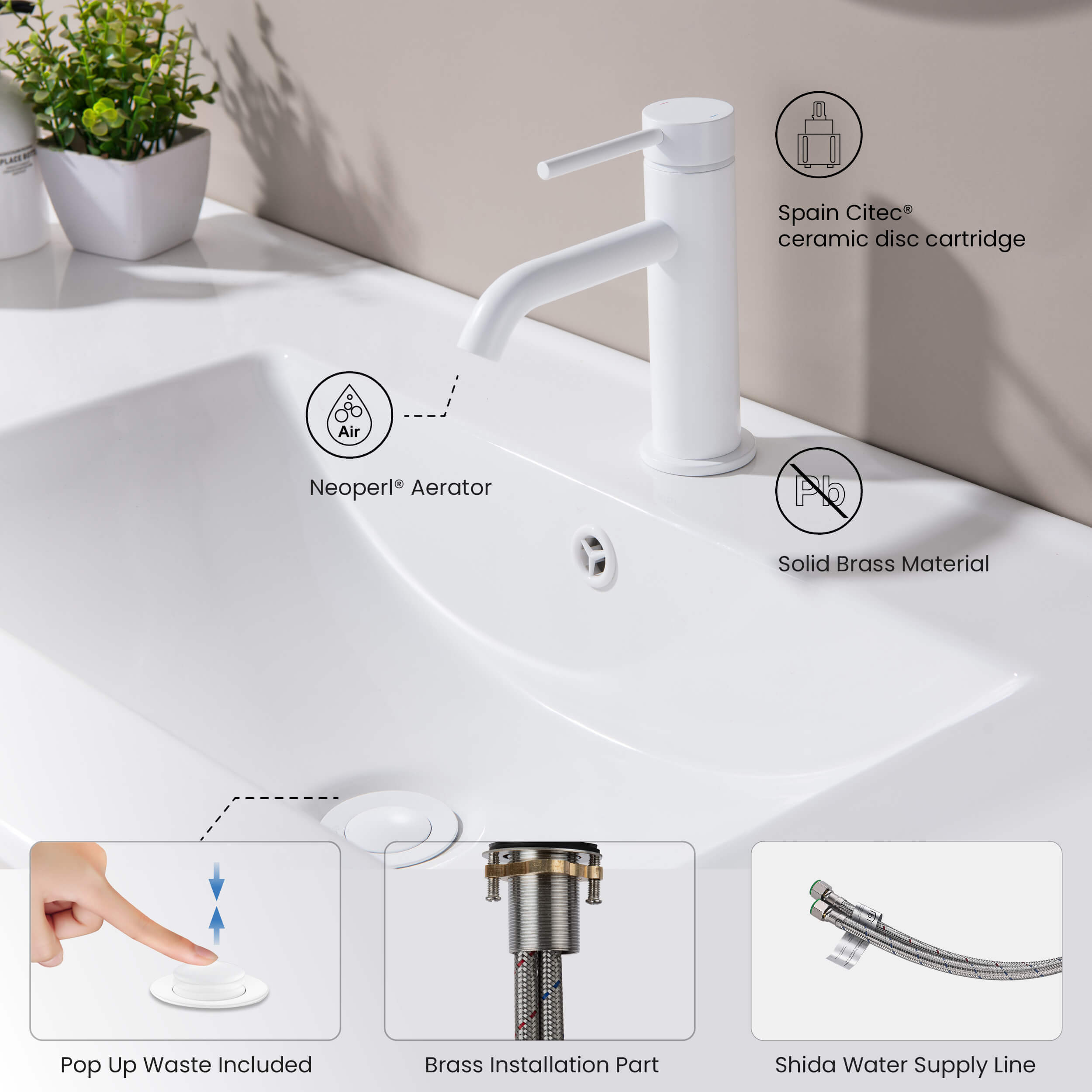 Halo Single Handle Bathroom Vanity Sink Faucet with Pop Up Drain - CBF-1008