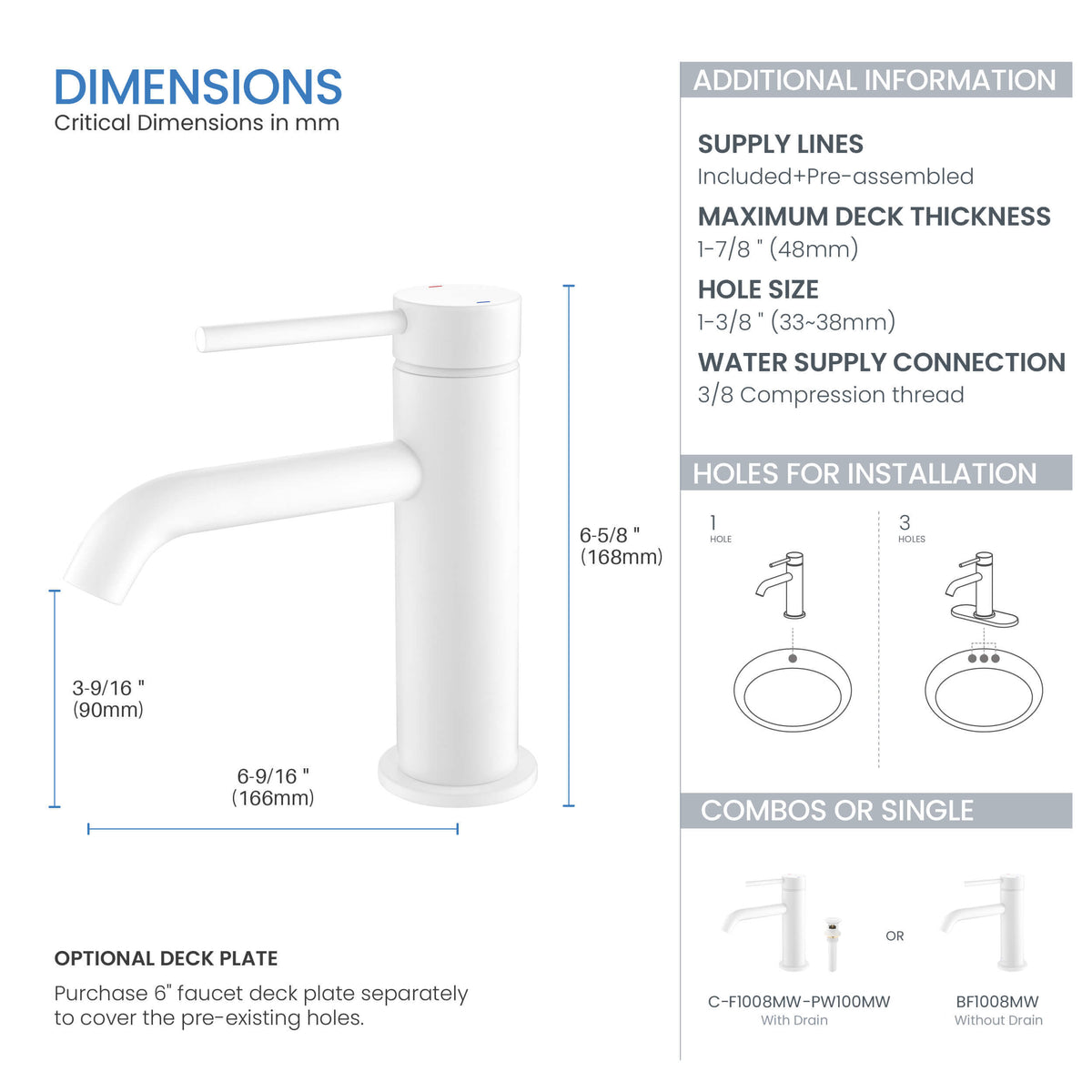 Halo Single Handle Bathroom Vanity Sink Faucet with Pop Up Drain - CBF-1008