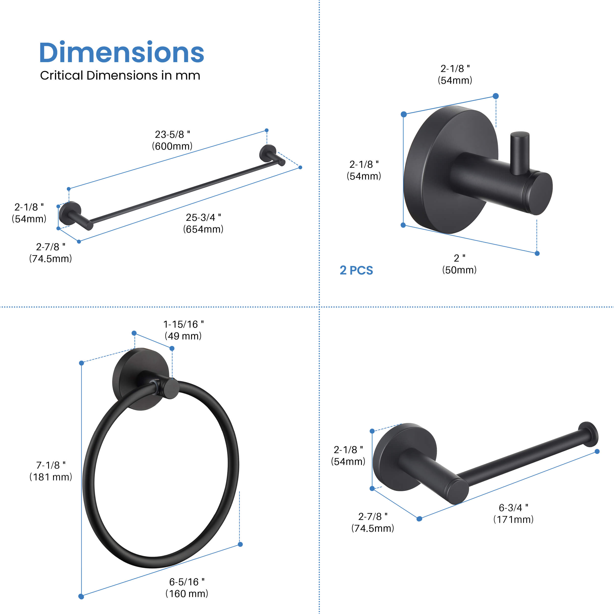 Halo 5-Piece Bathroom Hardware Set - C-CBA14-5-1