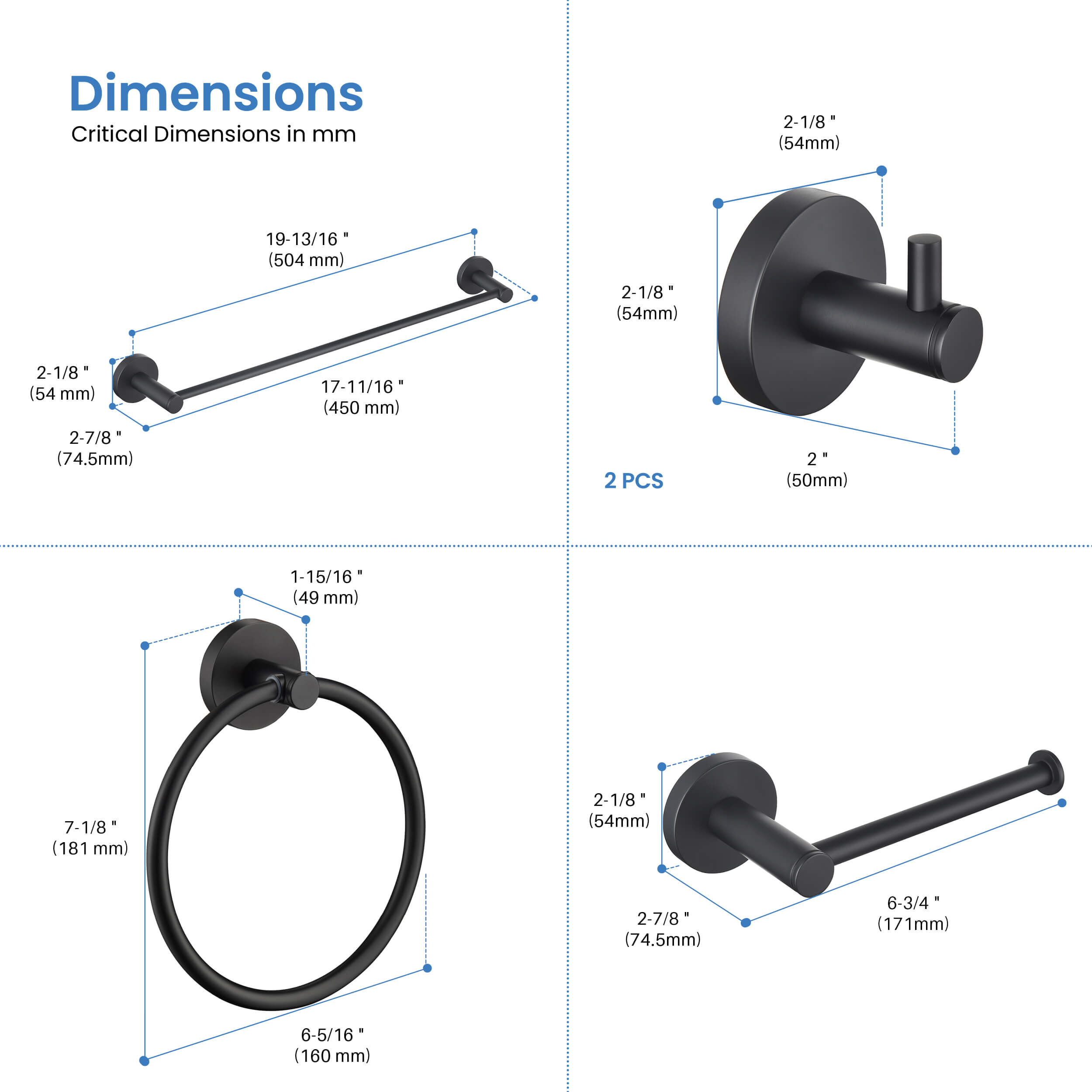 Halo 5-Piece Bathroom Hardware Set - C-CBA14-5-3