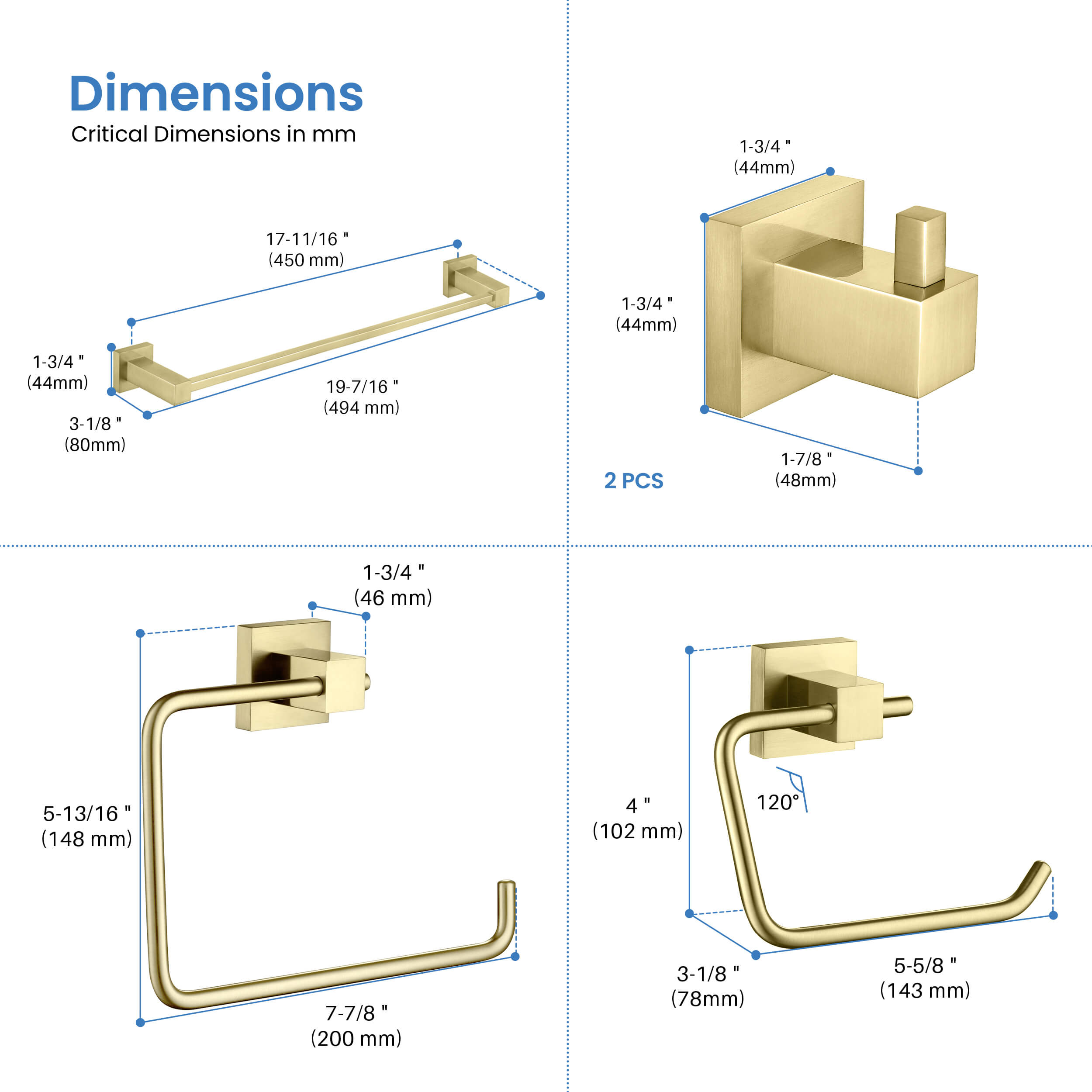 Quadra 5-Piece Bathroom Hardware Set - C-CBA15-5-4