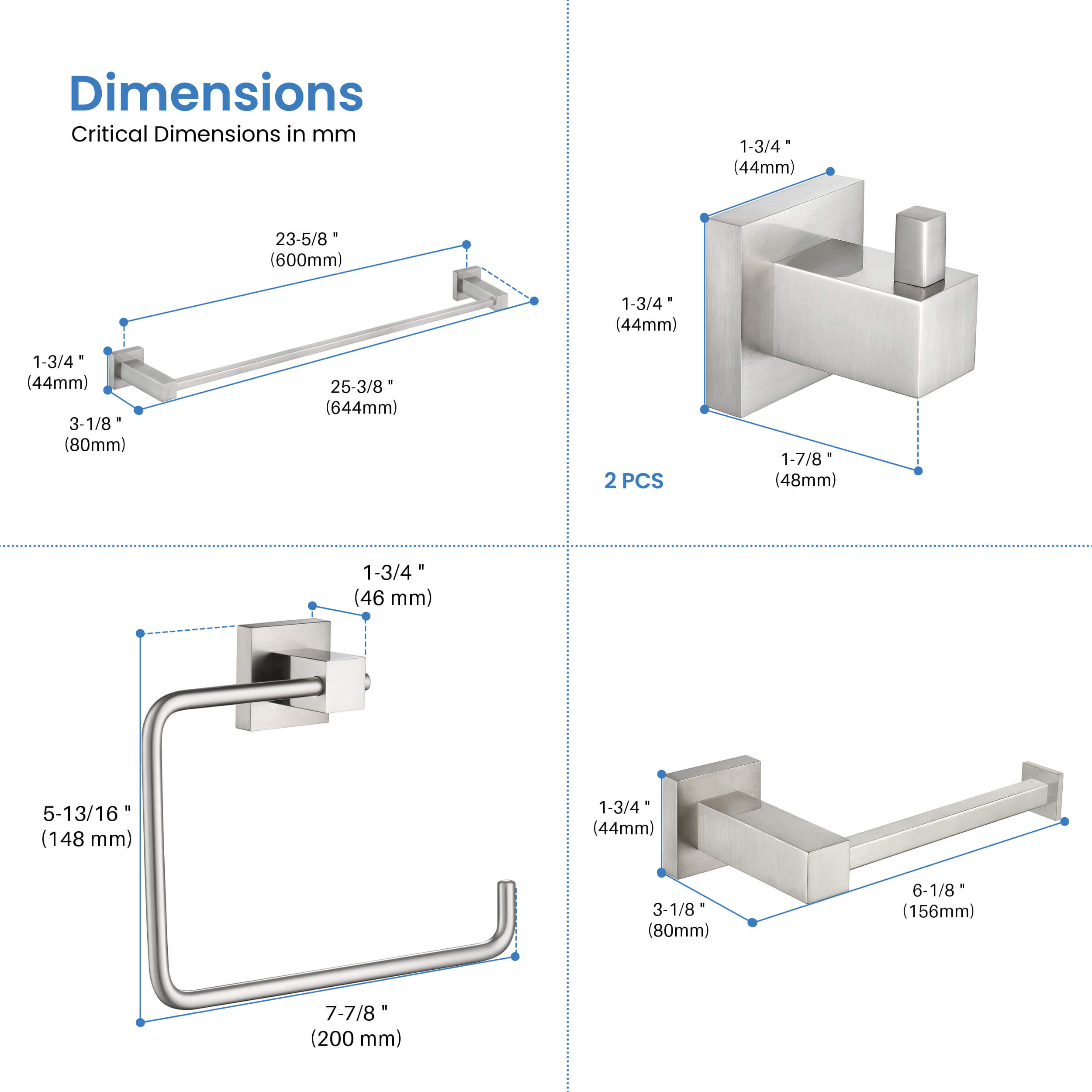 Quadra 5-Piece Bathroom Hardware Set - C-CBA15-5-1