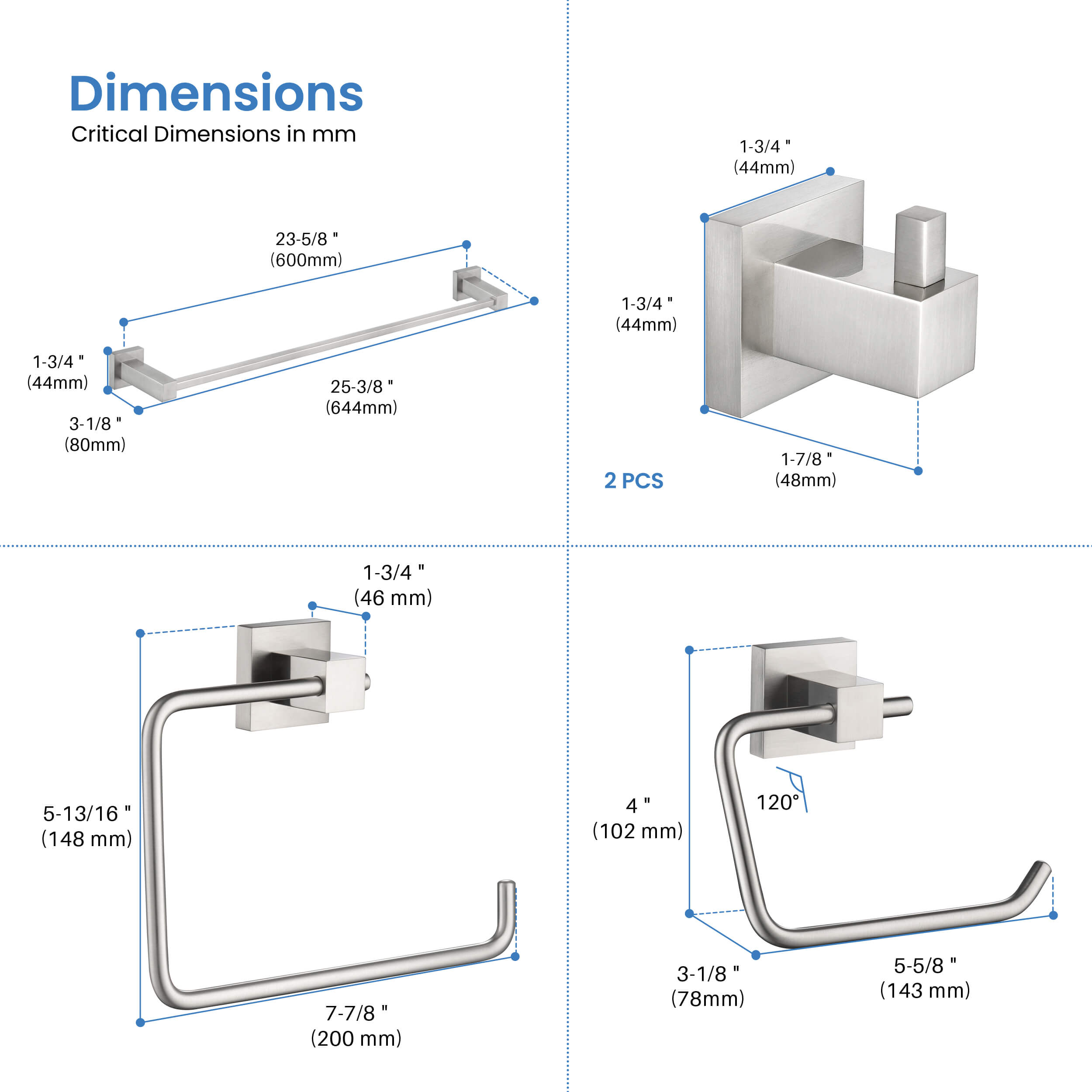 Quadra 5-Piece Bathroom Hardware Set - C-CBA15-5-2