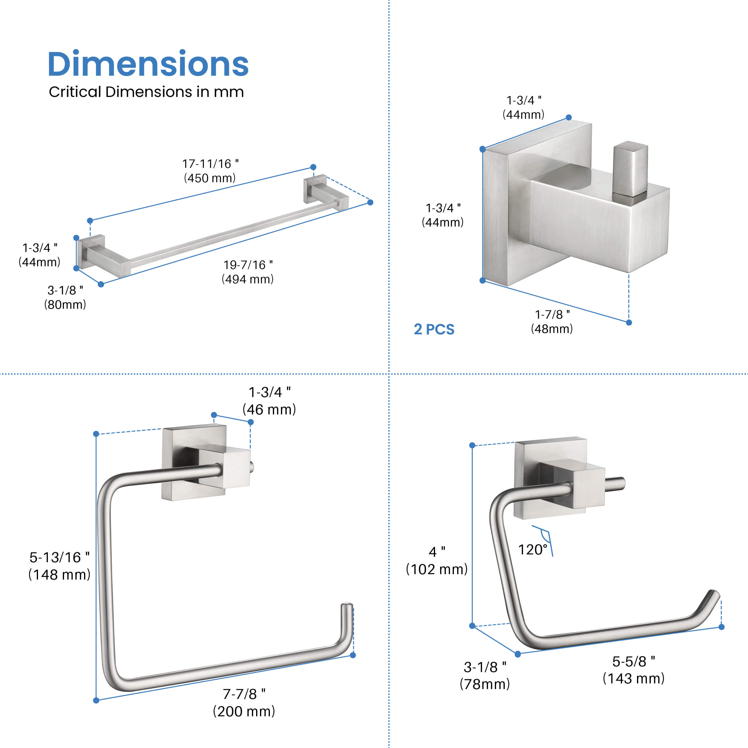 Quadra 5-Piece Bathroom Hardware Set - C-CBA15-5-4