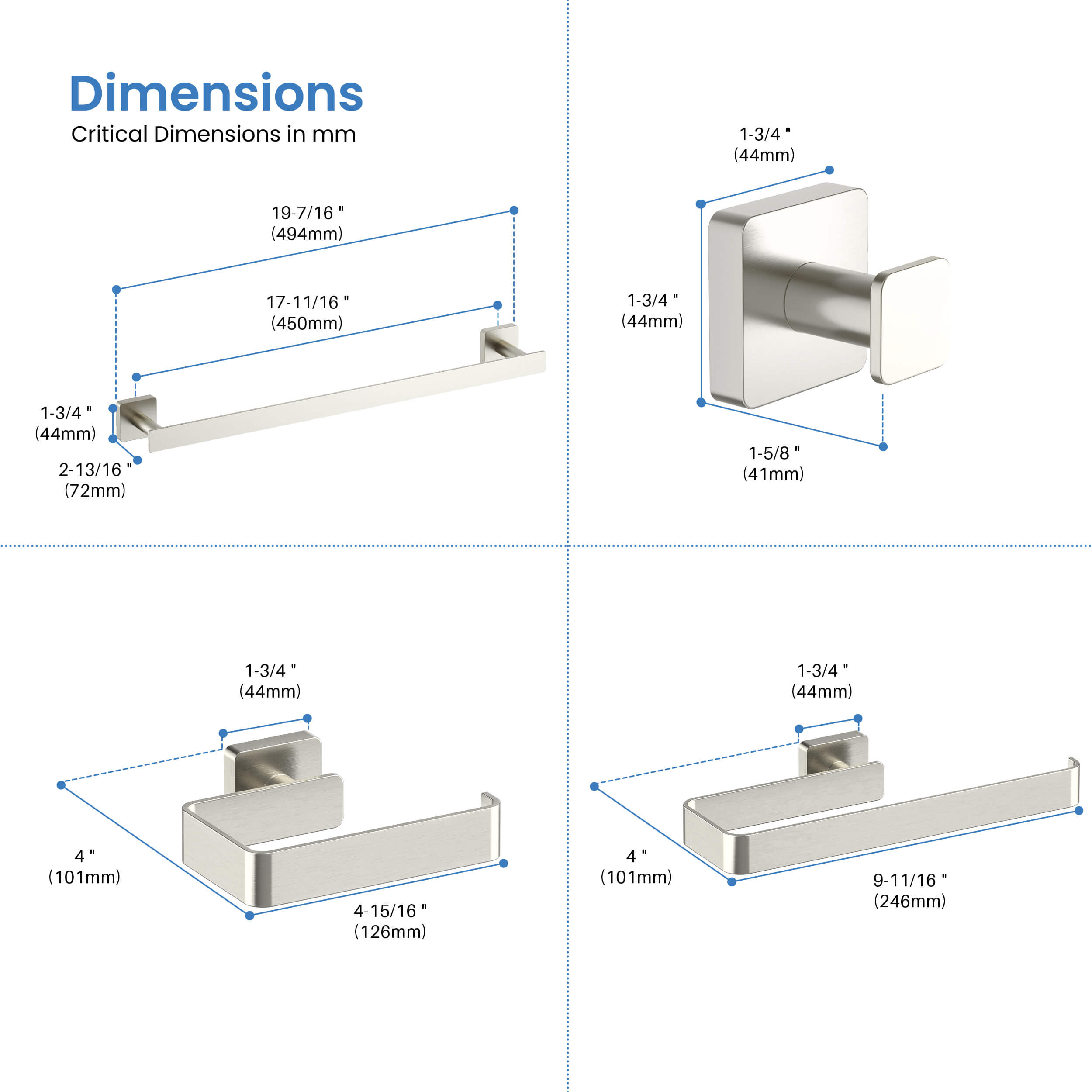 Fusion 4-Piece Bathroom Hardware Set - C-CBA16-4-2
