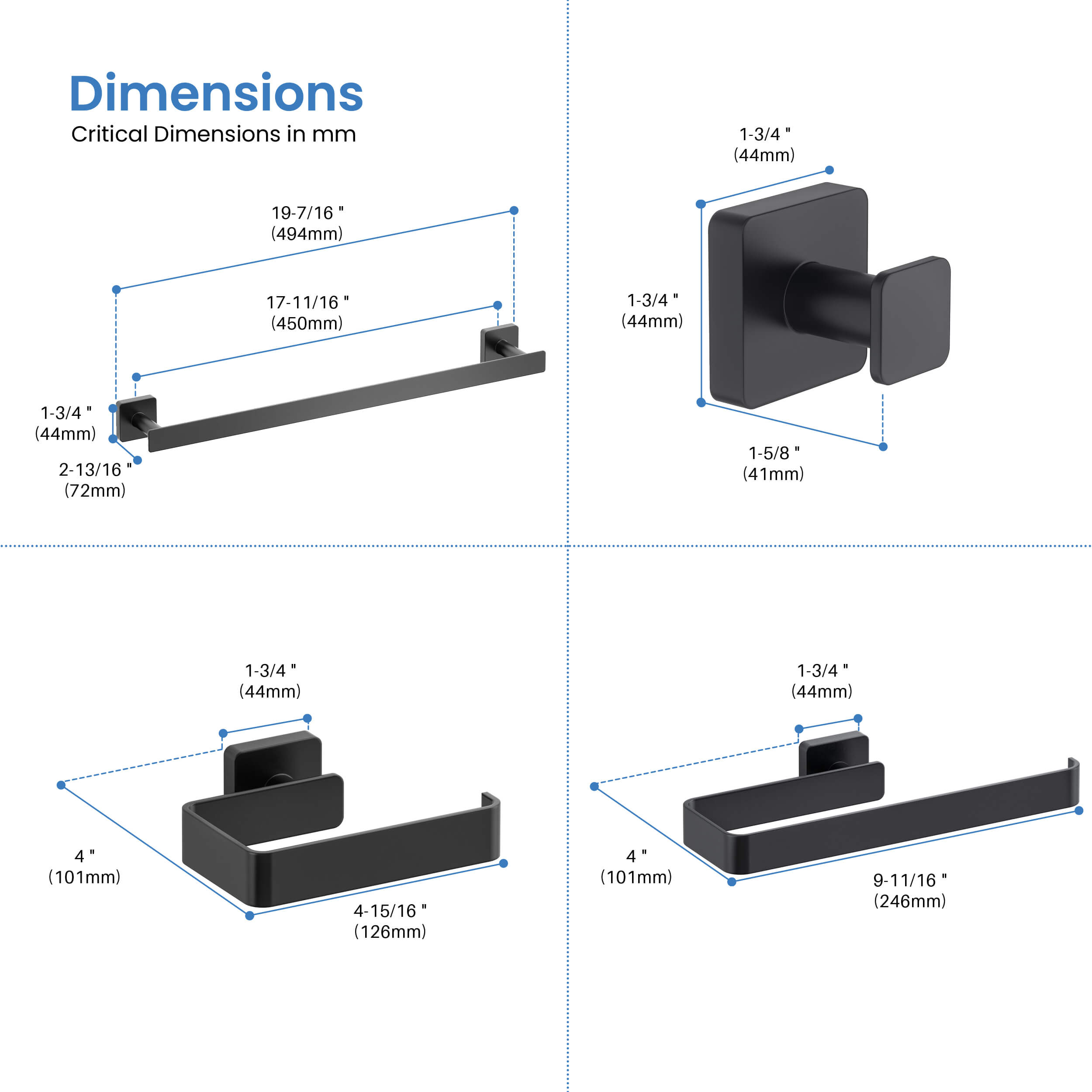Fusion 4-Piece Bathroom Hardware Set - C-CBA16-4-2
