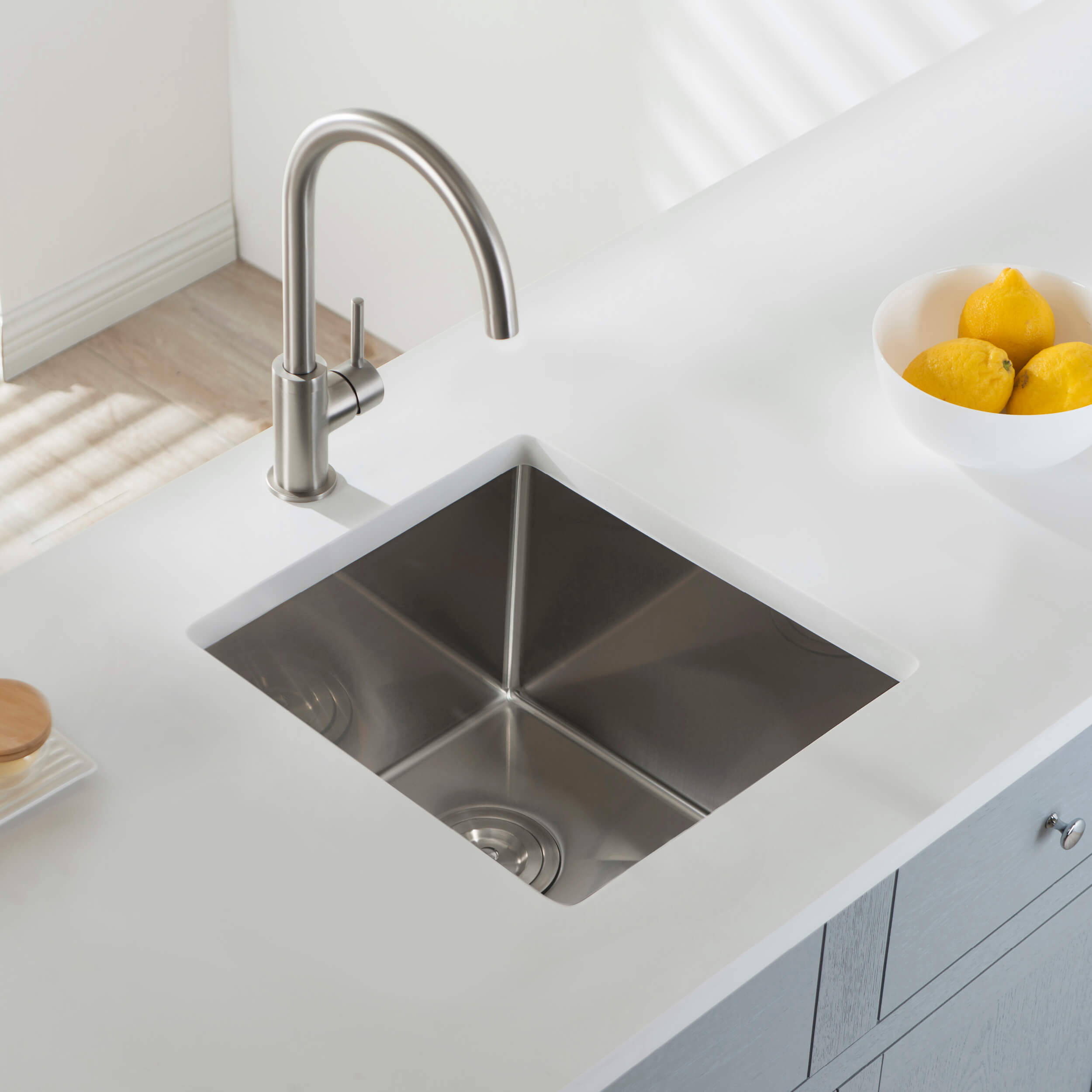 16" Handcrafted Undermount Single Bowl 16 gauge Stainless Steel Kitchen Sink - C1-16S